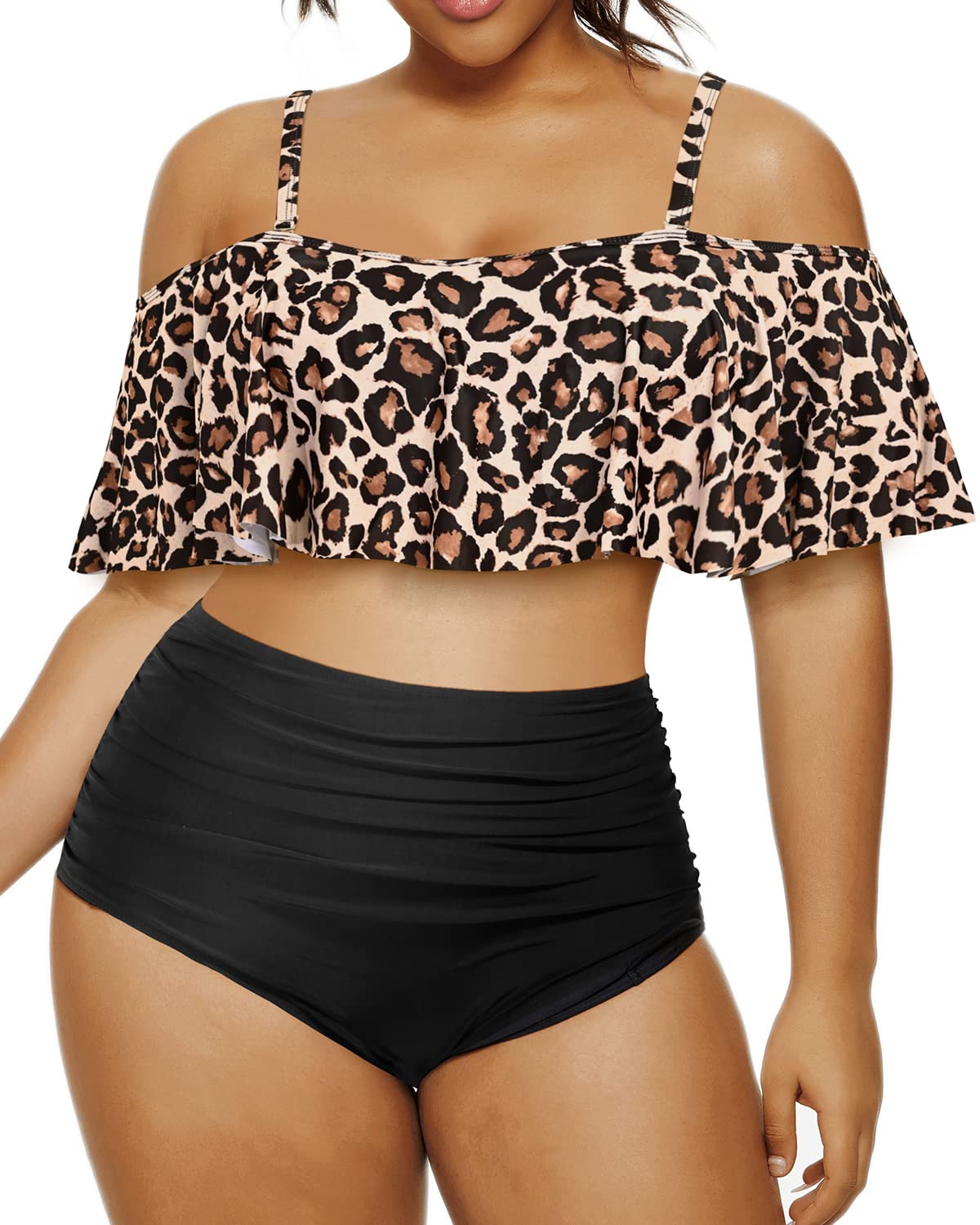 Daci Women's Plus Size Two Piece Bikini Set - Ruffled Swimwear with High Waisted Tummy Control Bottom & Ruched Design for Beach, Pool, Vacation & Summer Swimwear