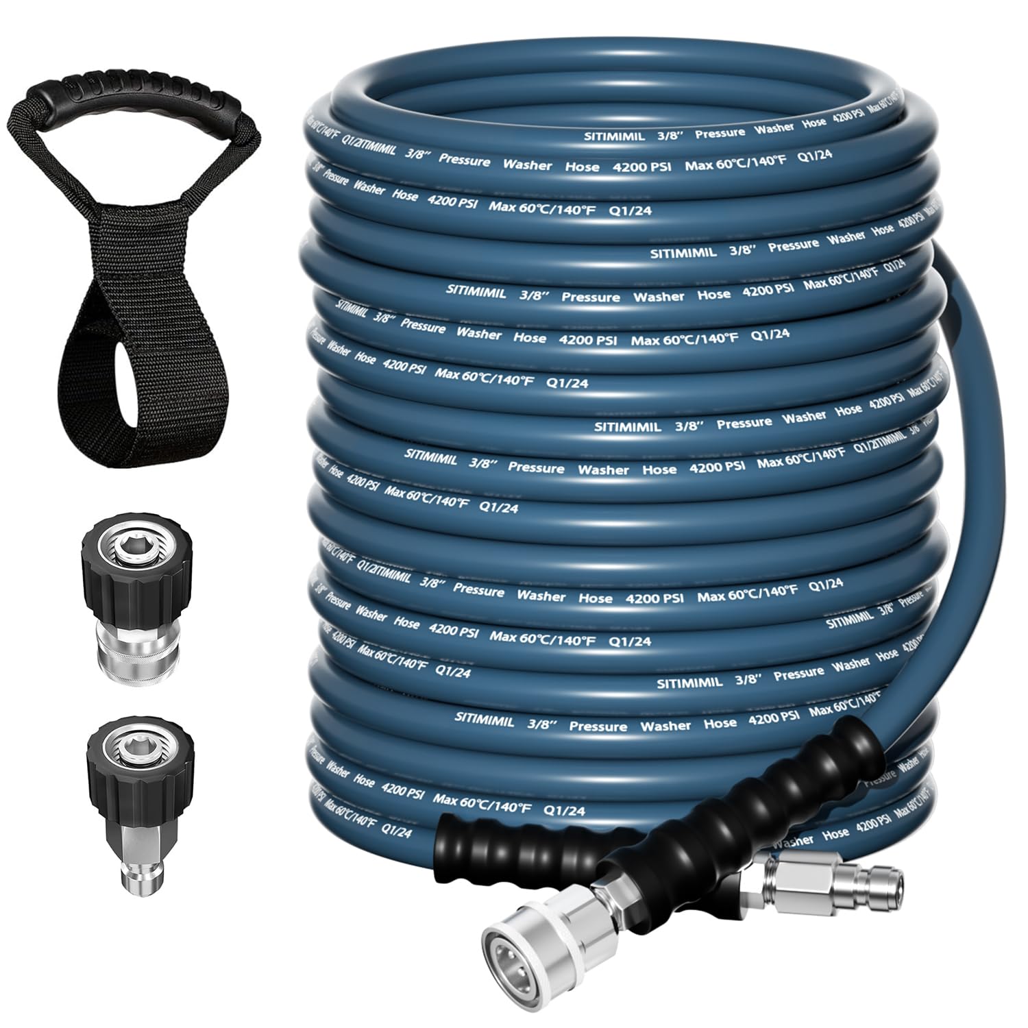 3/8'' 50FT High Pressure Washer Hose - Kink & Wear Resistant Steel Wire Braided with 4200 PSI Rating | Includes 3/8