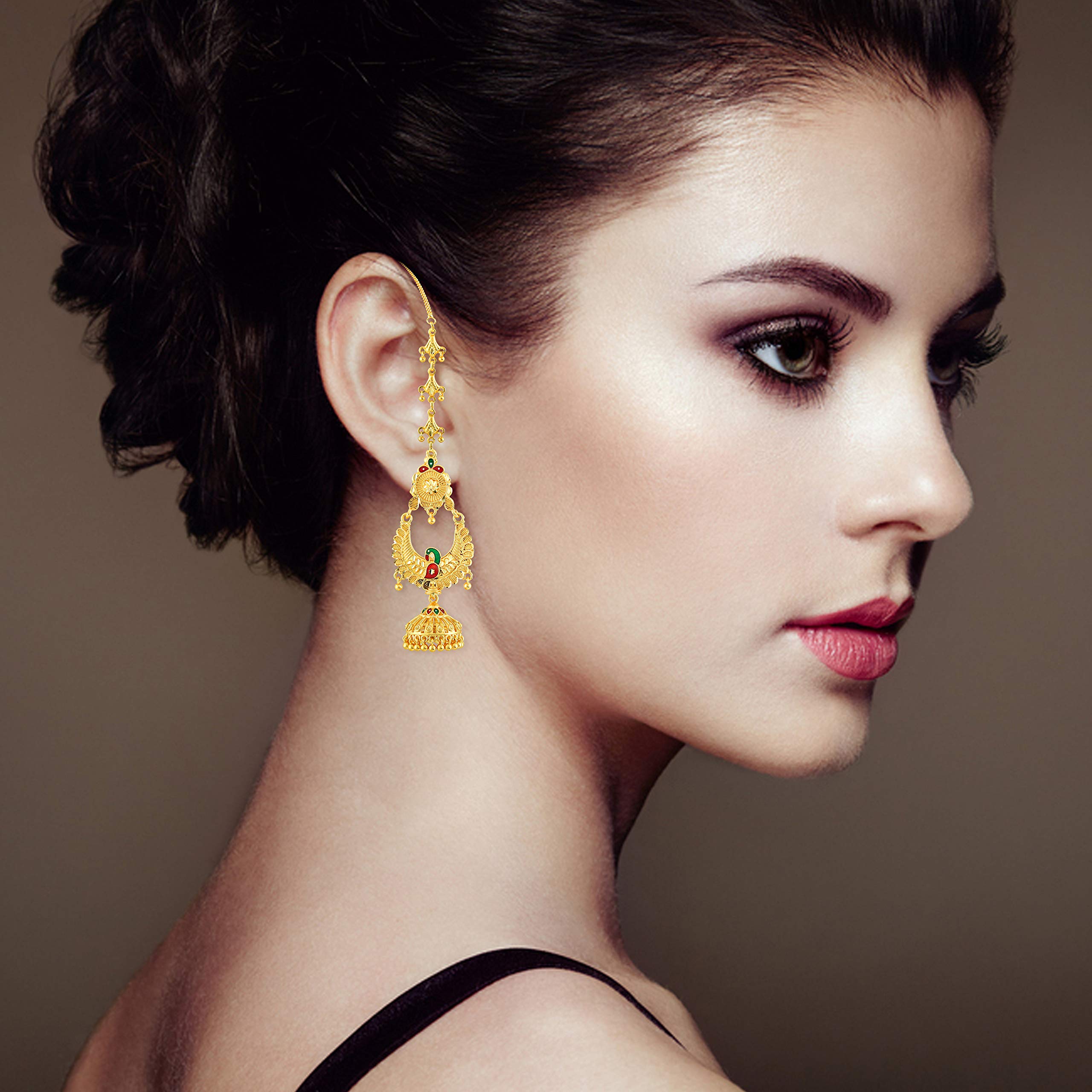 MEENAZ Copper & Yellow Gold Brass Earrings for Girls - Elegant Golden Yellow Jewelry for Women & Teens - Perfect for Parties, Weddings & Everyday Wear