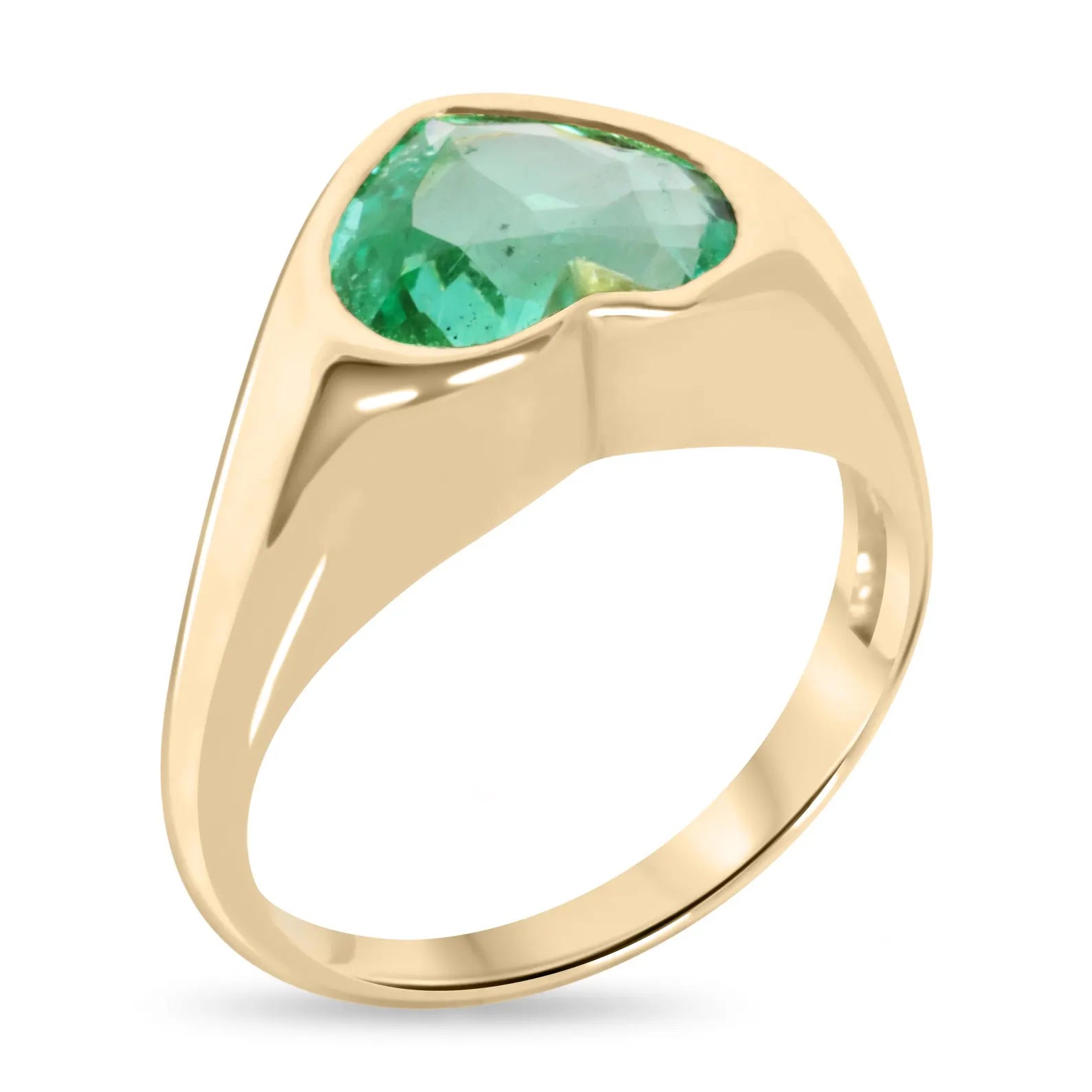 2.19ct 18K Gold Heart Cut Colombian Emerald Bezel Solitaire Ring for Men & Women - Perfect for Engagement, Anniversary & Valentine's Day Gifts