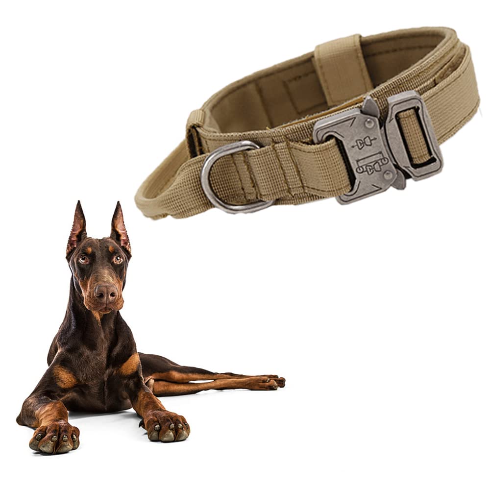 Tactical Dog Collar - Adjustable Military Nylon Collar with Control Handle & Heavy Metal Buckle for Medium & Large Dogs - Durable Training Collar for Walking, Hiking & Outdoor Adventures (Brown)