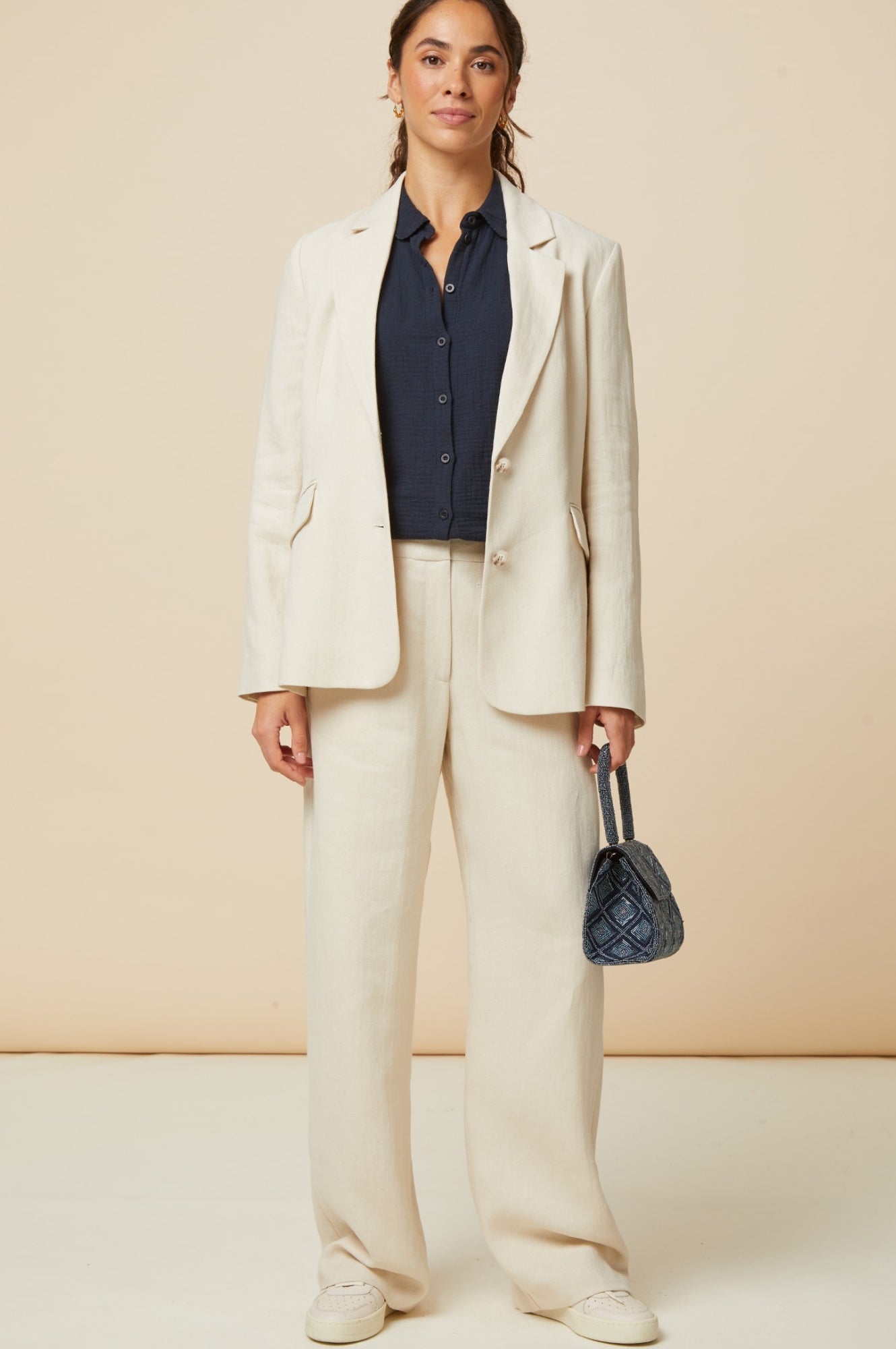 Premium Linen Blend Blazer for Women - Comfortable Oatmeal Color Lightweight Summer Jacket | Perfect for Office Wear, Business Meetings & Casual Outfits