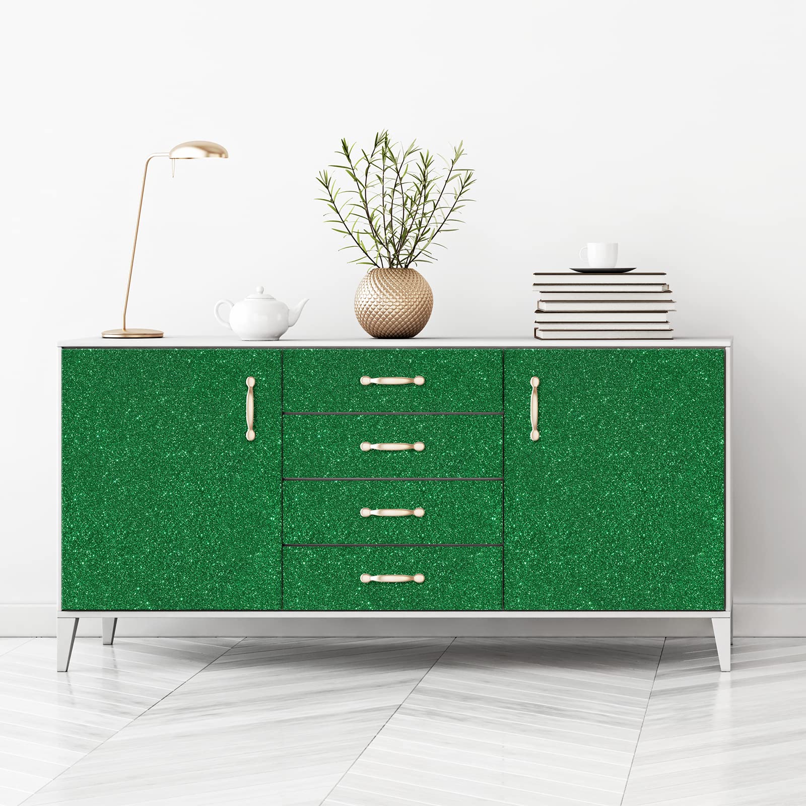 VEELIKE Green Glitter Peel and Stick Wallpaper - 15.7