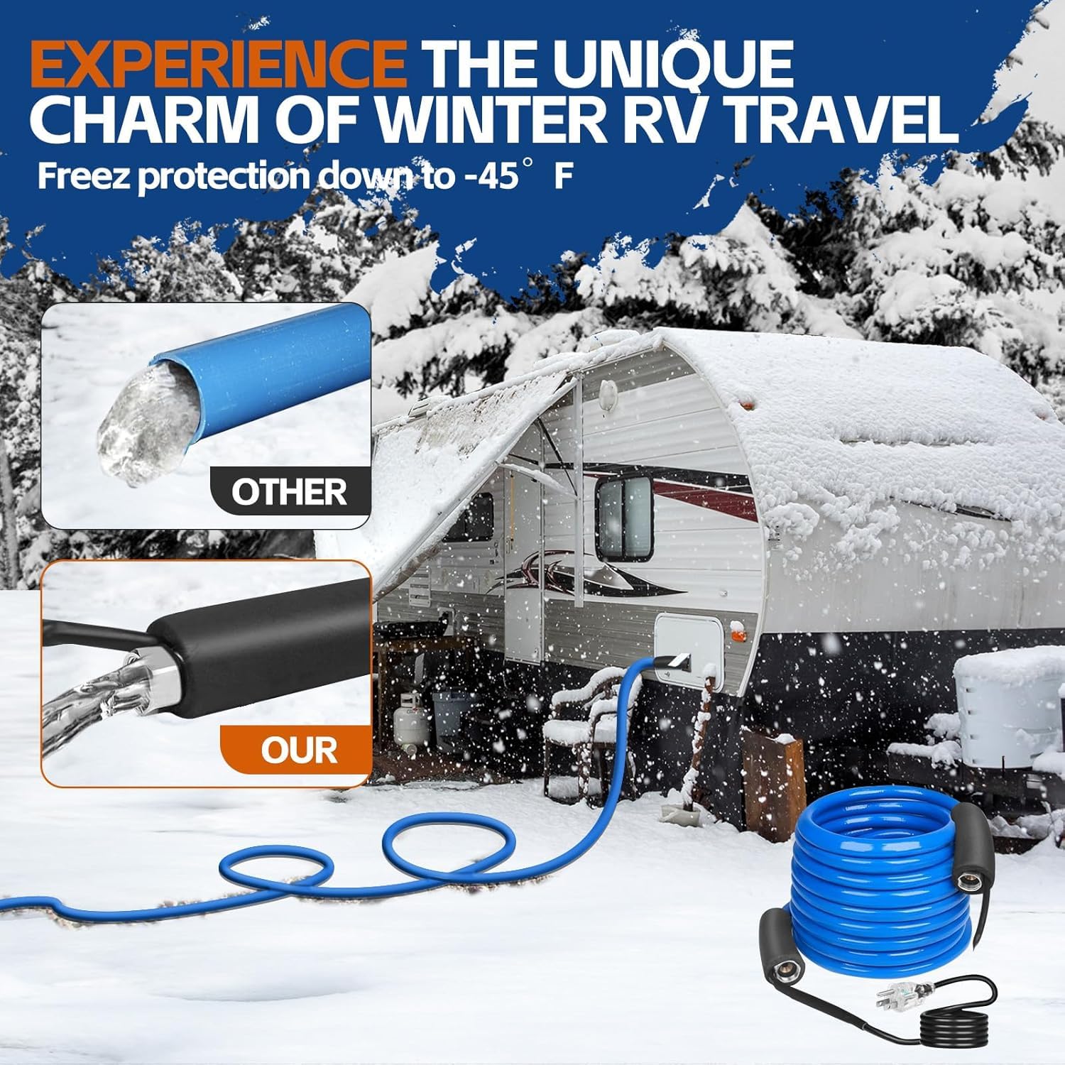 15FT Heated RV Water Hose - Lead & BPA Free Drinking Hose with Thermostat, 1/2