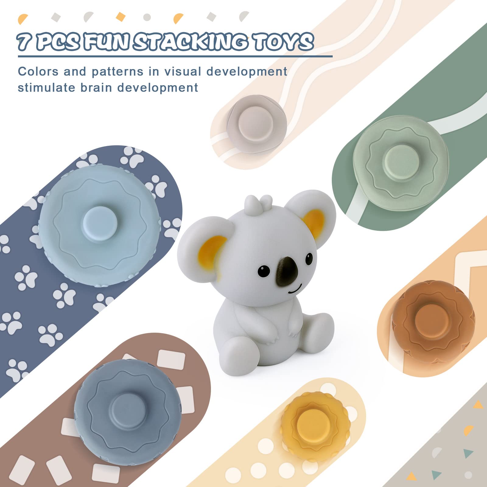 **ZWYOIUG Baby Stacking Toys - Soft Nesting Blocks & Ring Stacker for Toddlers 6-18 Months, STEM Learning & Teething Toy, Early Educational Gift (7-Piece Set) - Perfect for Playtime, Sensory Development & Motor Skills**