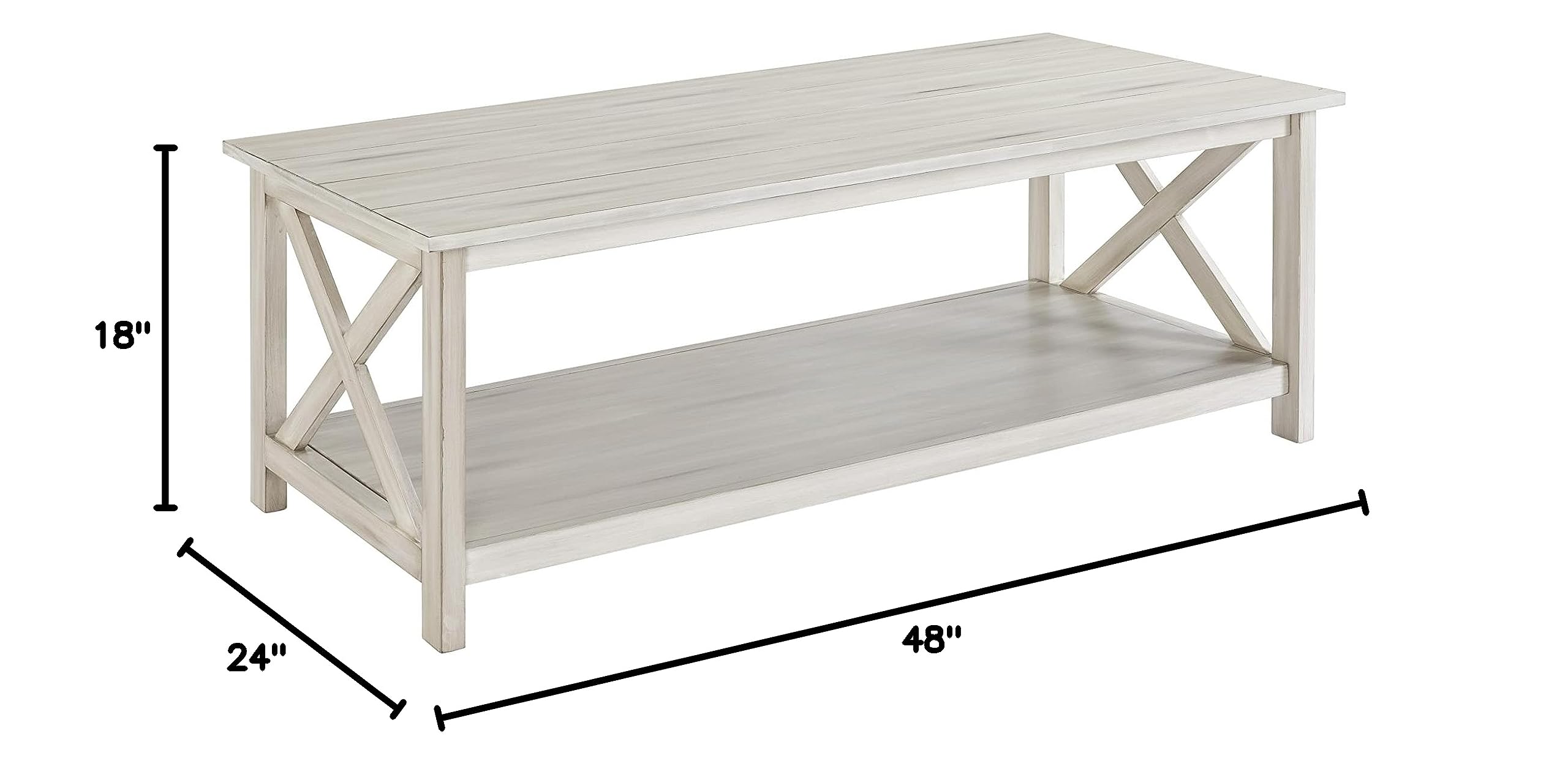 Boraam Jamestown Coffee Table - Antique White Finish - Farmhouse Style Living Room Center Table for Home Decor
