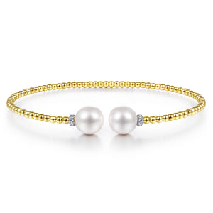 Elegant Diamond & Pearl Split Bangle Bracelet for Women - Luxury Fashion Jewelry Gift for Anniversary, Wedding & Special Occasions