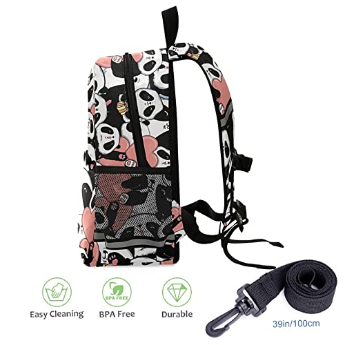 Cute Panda Face Toddler Backpack with Safety Leash for Boys & Girls - Pink Heart Design School Bag for Kindergarten, Preschool & Travel | Reflective Stripes & Chest Clip | Perfect for Daycare, Outdoor Adventures & Daily Use