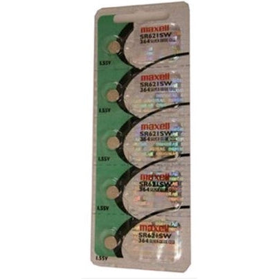 Maxell SR621SW Silver Oxide Watch Battery - 5 Pack - Long Lasting Power for Watches, Calculators & Small Electronics - Perfect for Timekeeping Devices