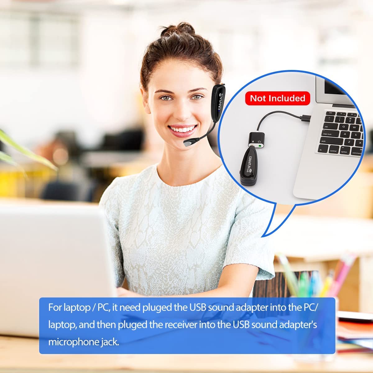 KIMAFUN Wireless Headset Microphone System - No Bluetooth Needed, Waterproof Head Mic for Fitness Instructors, Online Teaching, Yoga Classes, Spinning Coaches & Public Speakers | Compatible with iPhone & Android Phones (Model G100-1) | Perfect for Gym Sessions, Virtual Lessons & Live Presentations