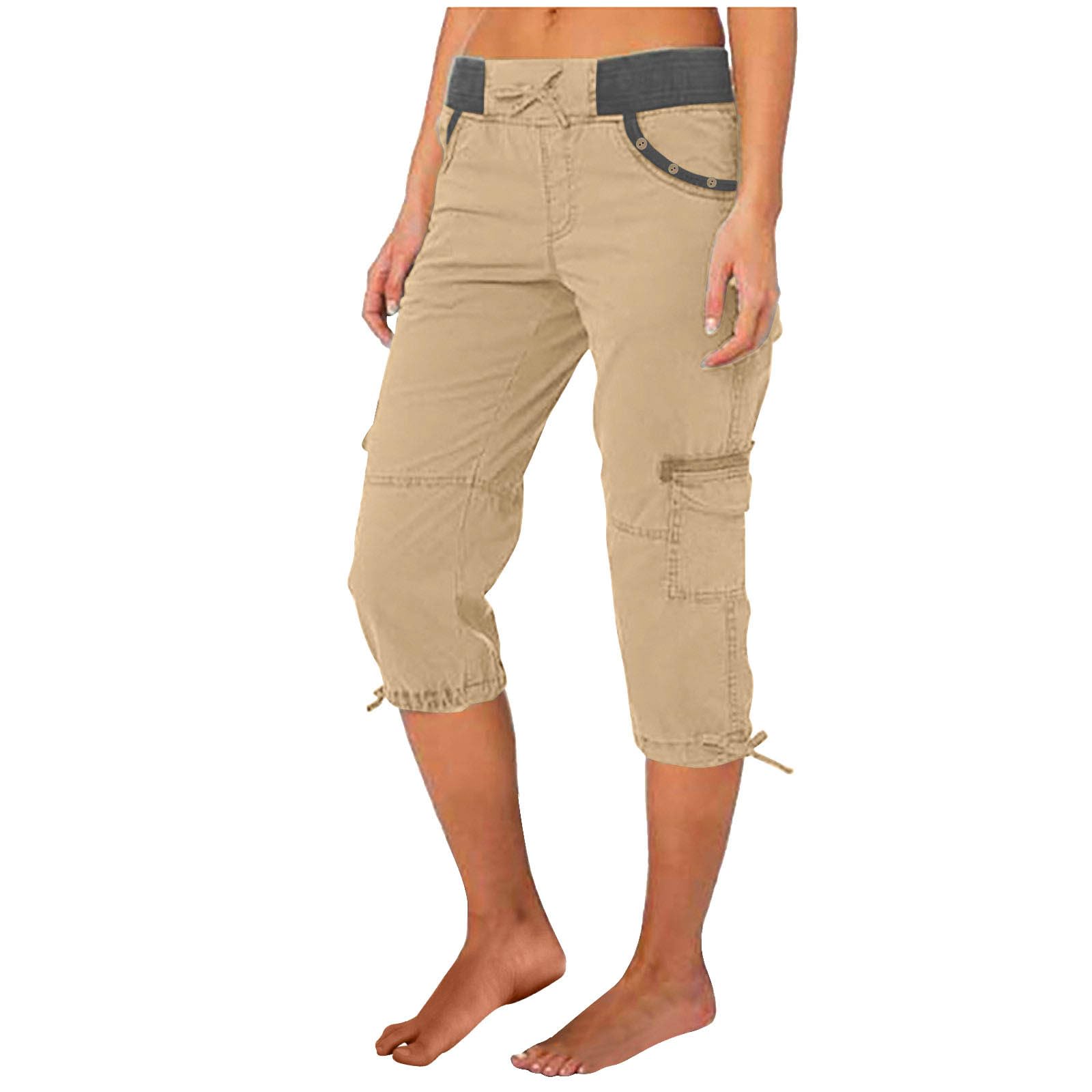 Women's Linen Cargo Capri Pants - Casual Summer Cropped Joggers with Drawstring Waist & Pockets | Perfect for Lounge Wear, Outdoor Activities & Travel