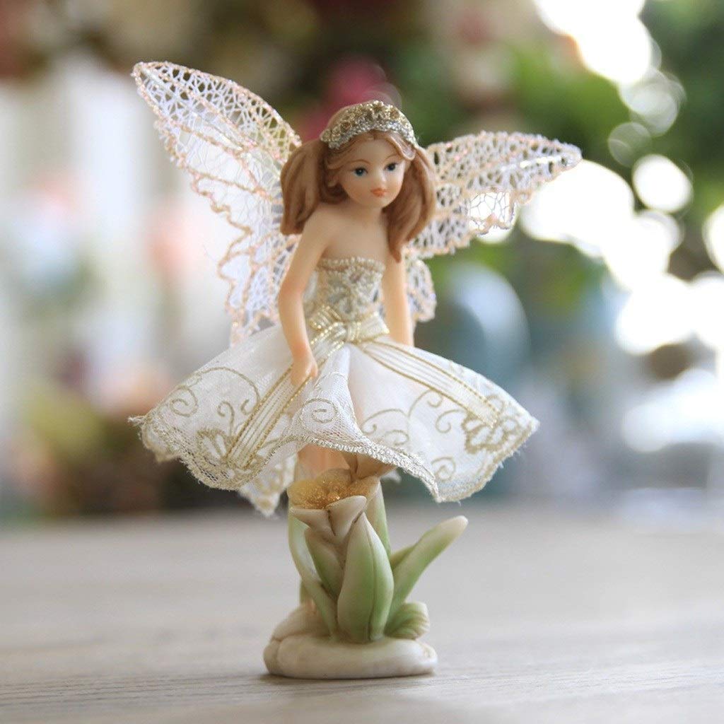LIUSHI Pastoral Angel Flower Fairy Resin Statue - Elegant Home Decor, Wedding Gift, Makeup Vanity Table Ornament (Size B) | Perfect for Living Room Display, Bridal Shower Present & Desktop Decoration