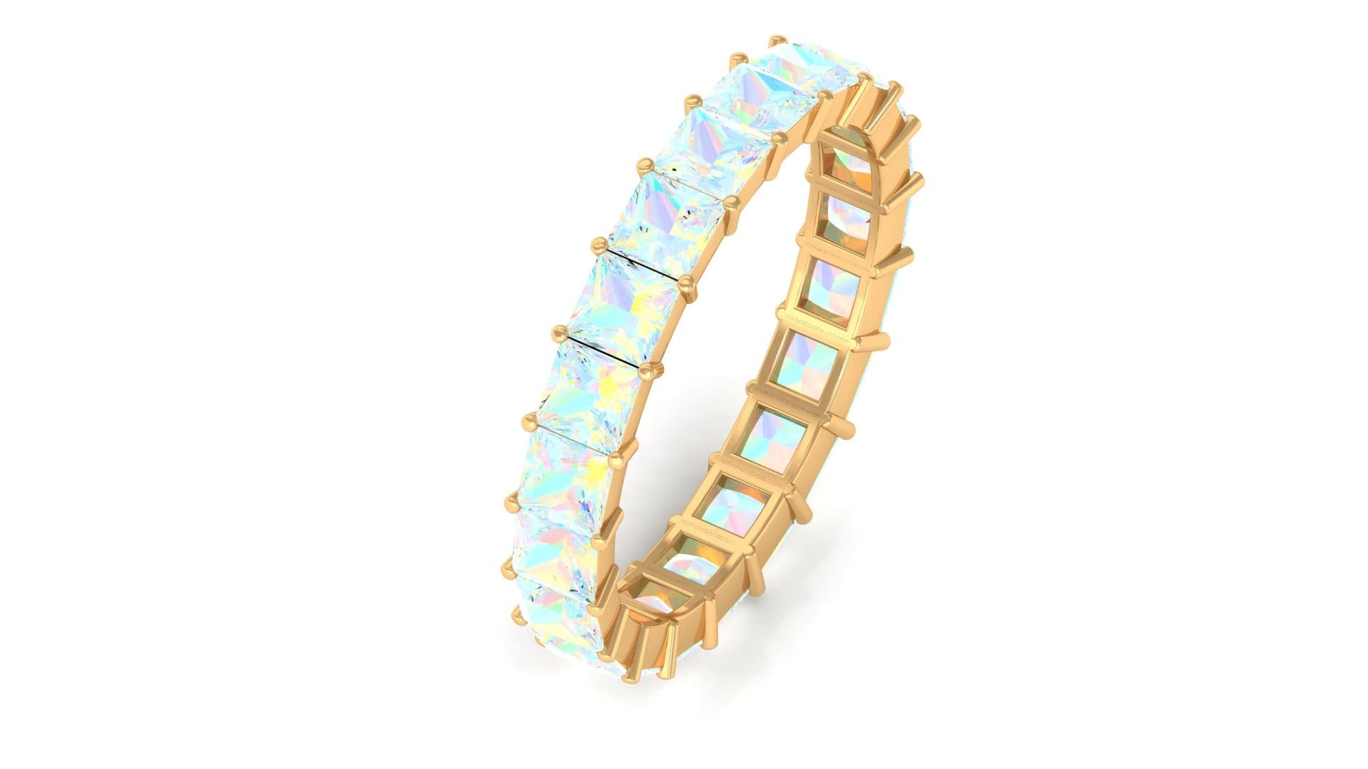 3.50 CT Genuine Ethiopian Opal Eternity Ring - 14K Solid Gold October Birthstone Jewelry - Perfect for Anniversary Gifts, Wedding Bands & Special Occasions