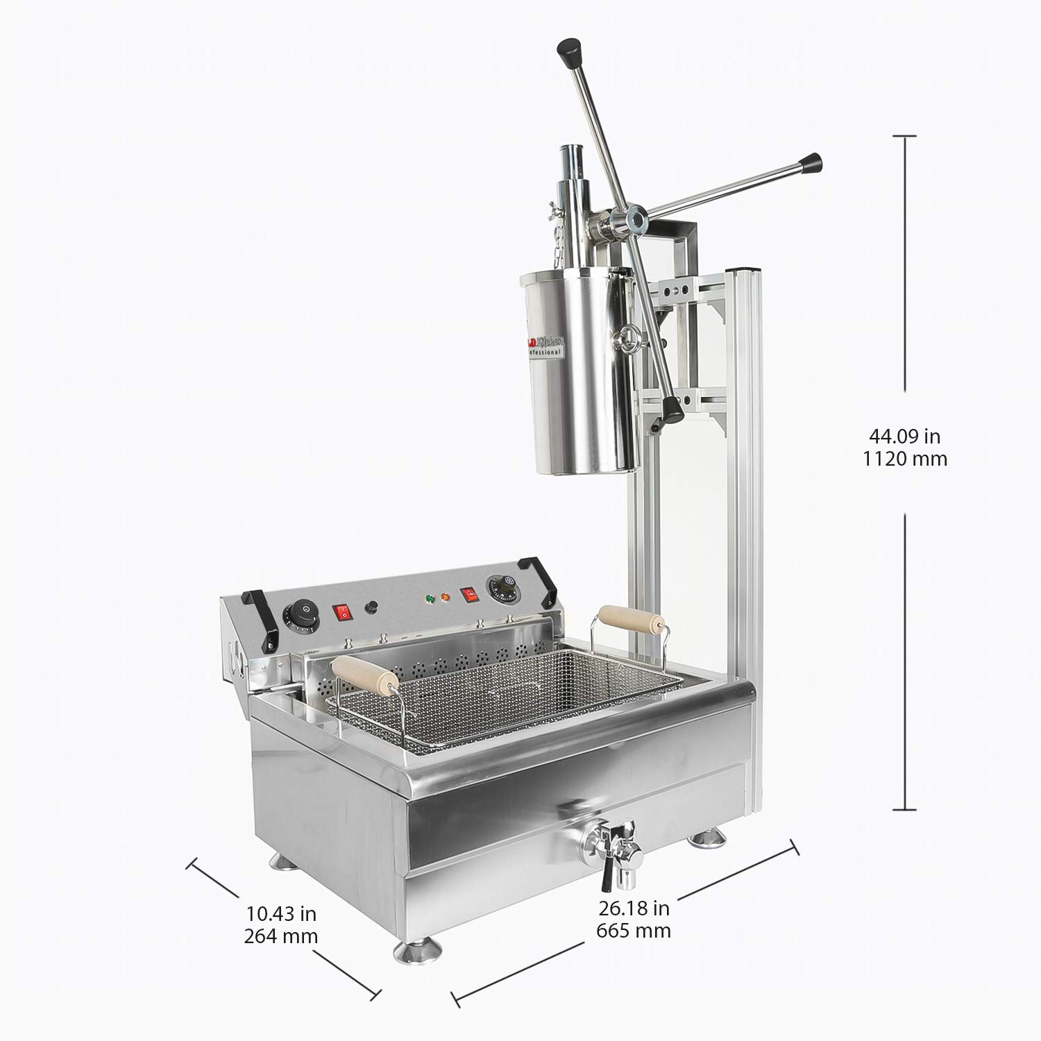 ALDKitchen 3-Hole Churro Maker Machine with L-Shape Stand | Manual Churro Press & Cutter | Stainless Steel Churro Maker Kit (Includes 30L Fryer) | Perfect for Home Baking, Party Snacks & Street Food Business