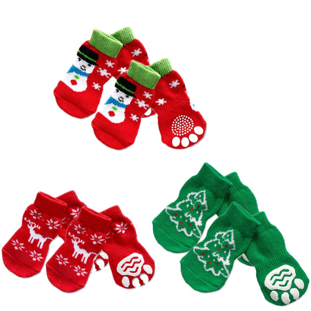 Balacoo 4 Pairs Non-Slip Dog Socks - Cute Cartoon Pet Socks for Small Dogs, Anti-Licking Dog Booties, Soft Cotton Socks for Indoor & Outdoor Use, Perfect for Christmas Gifts and Paw Protection