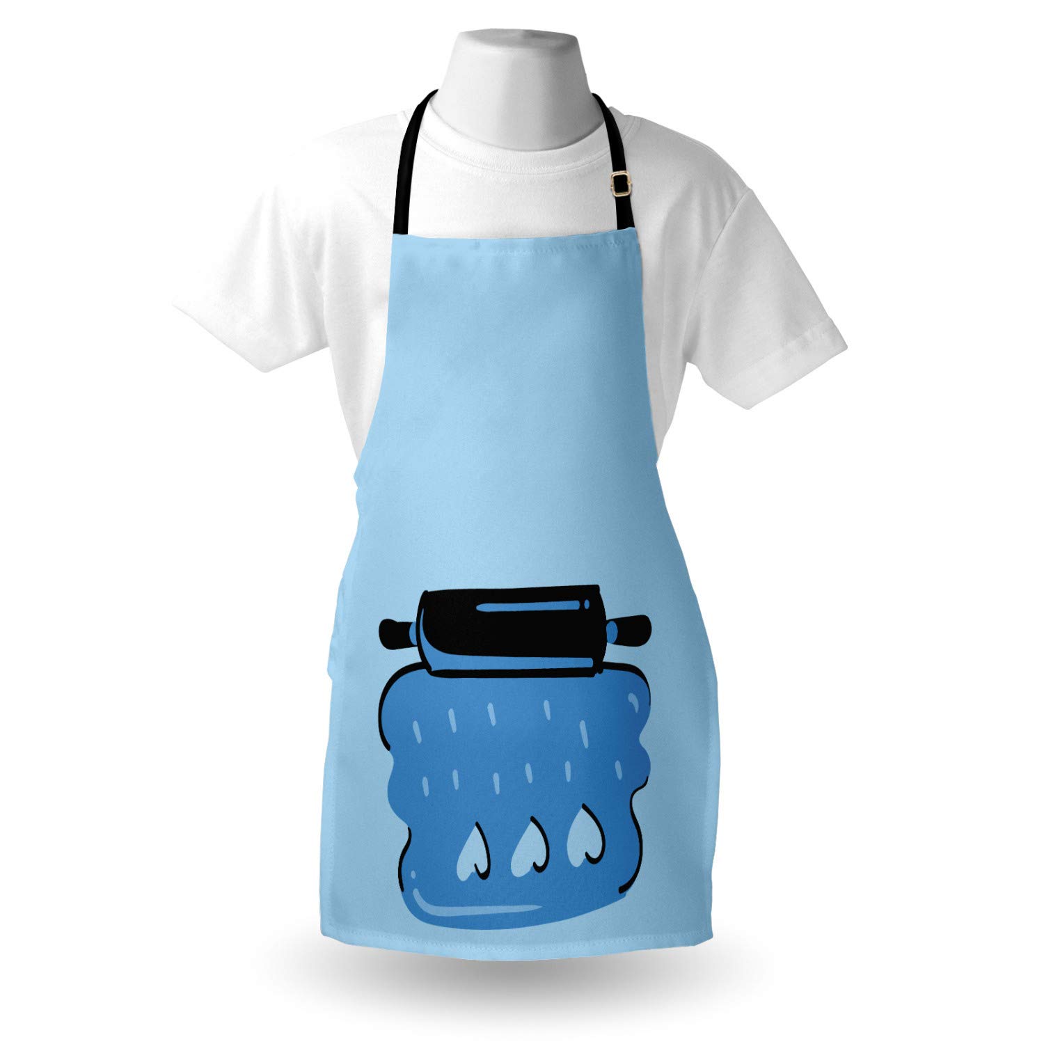 Ambesonne Personalized Chef Apron - Cartoon Baking & Cooking Design with Colorful Rolling Pin Dough Motif - Adjustable Neck Unisex Kitchen Bib for Adults - Perfect for Home Cooking, Baking Parties & Culinary Gifts - Pale Sky