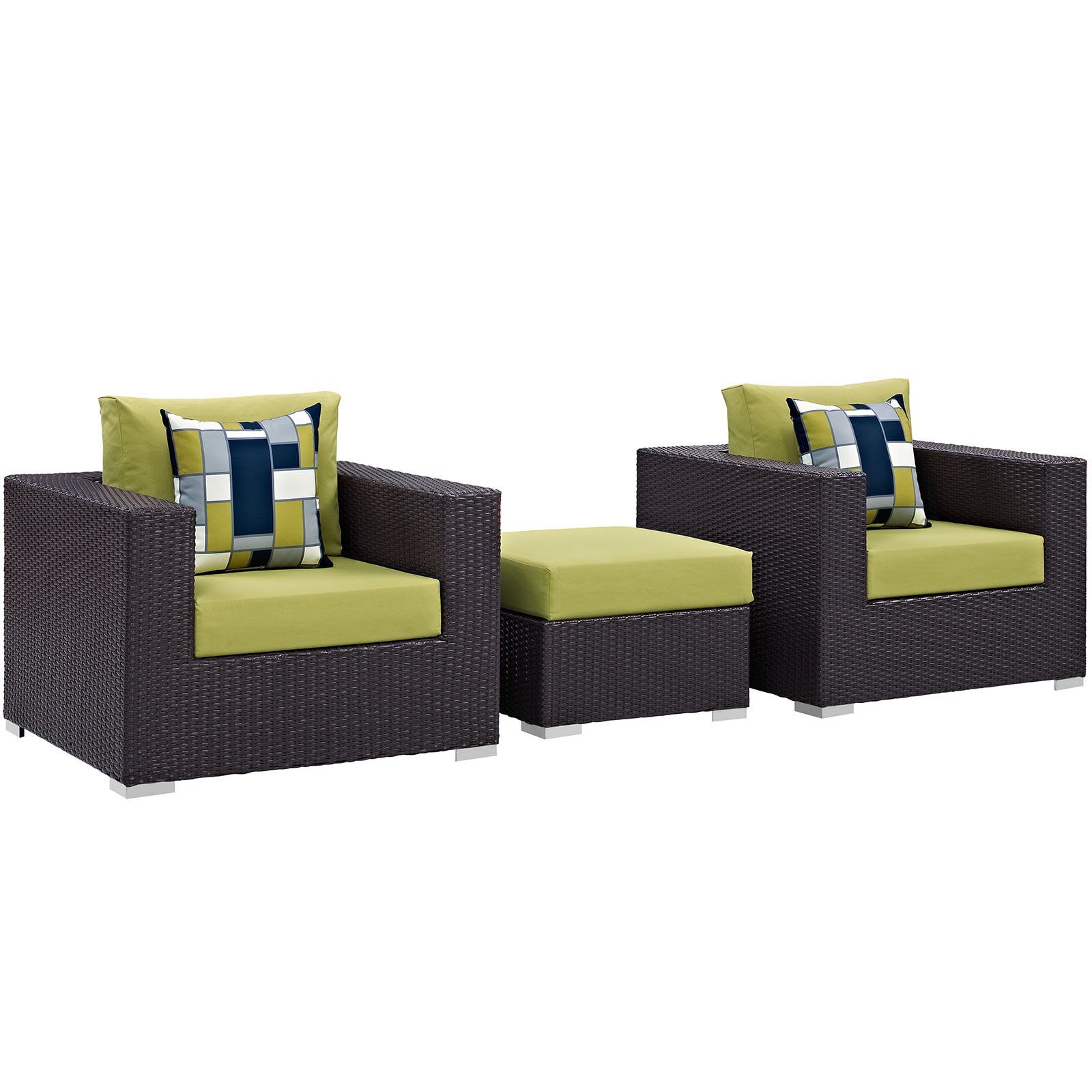 Modway Convene 3-Piece Wicker Rattan Outdoor Patio Furniture Set - Espresso & Peridot Color - Perfect for Garden, Backyard, Poolside or Balcony Relaxation