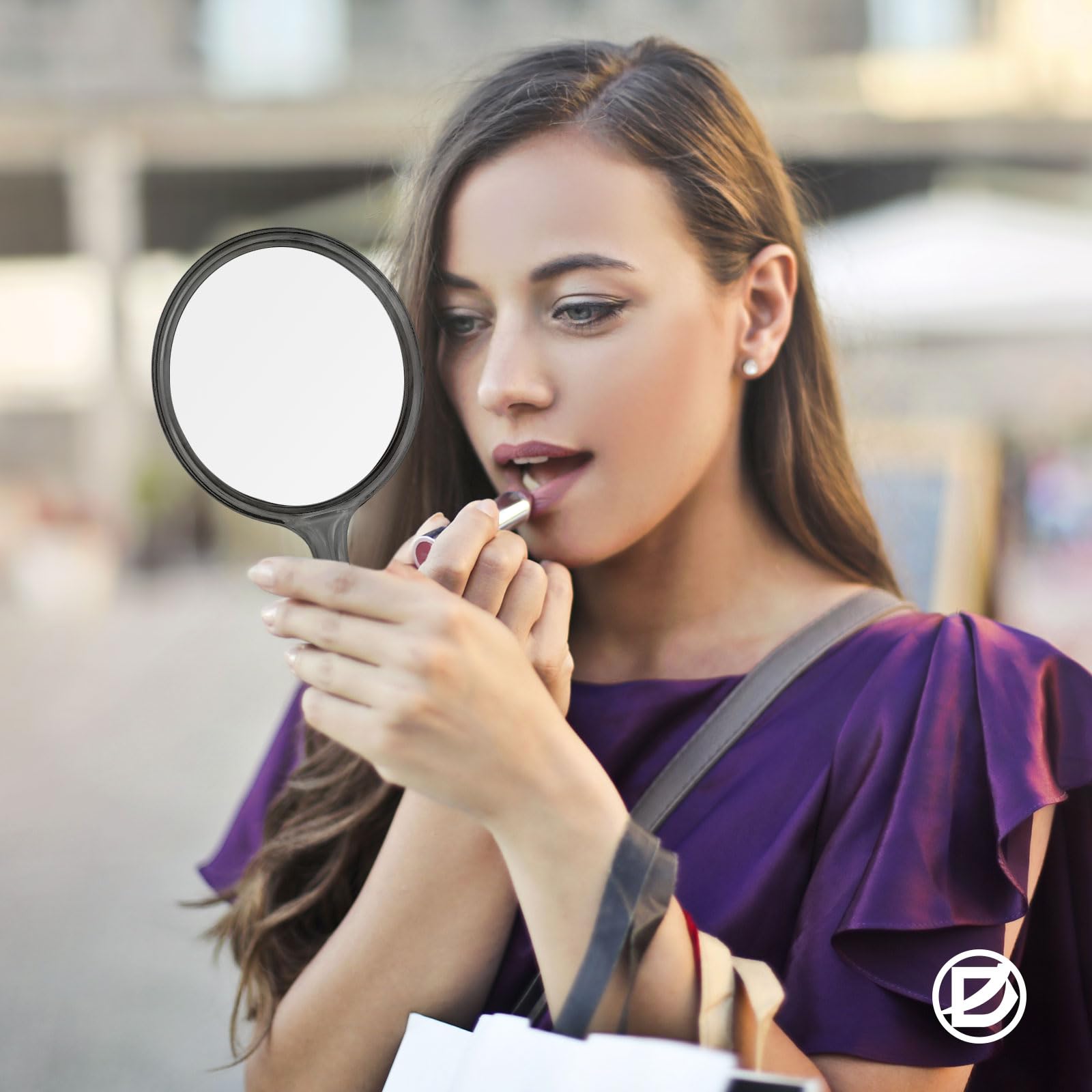 Double Sided Handheld Mirror with 1X/2X Magnification - Round Makeup Mirror with Comfortable Handle - Perfect for Beauty Routine, Travel & Vanity (Black)