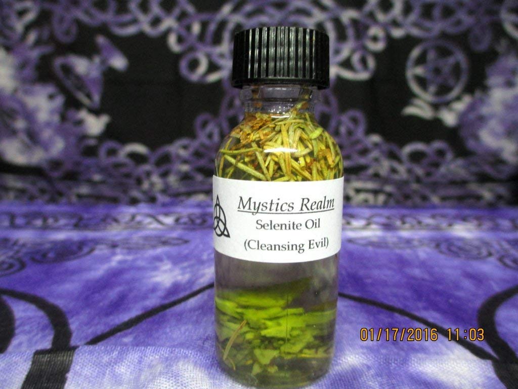 Selenite Oil Potion for Witchcraft, Voodoo, Hoodoo & Wicca Rituals - Essential Witchcraft Supplies for Spiritual Cleansing & Energy Work