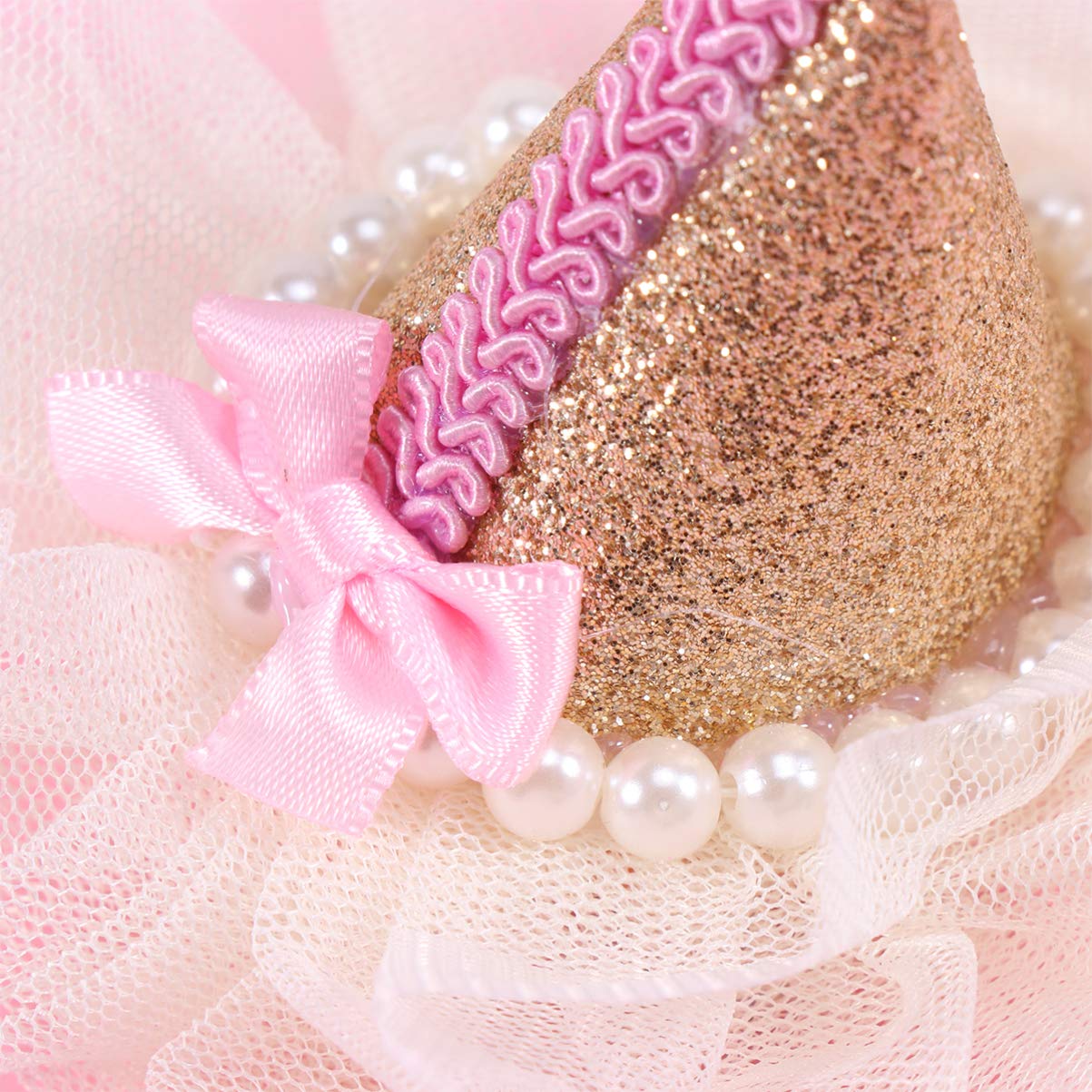 POPETPOP Gold Hair Clips & Dog Birthday Hat - Cute Princess Pet Costume Headbands for Small Dogs & Cats | Perfect for Pet Birthday Parties, Photo Shoots & Dress-Up Play