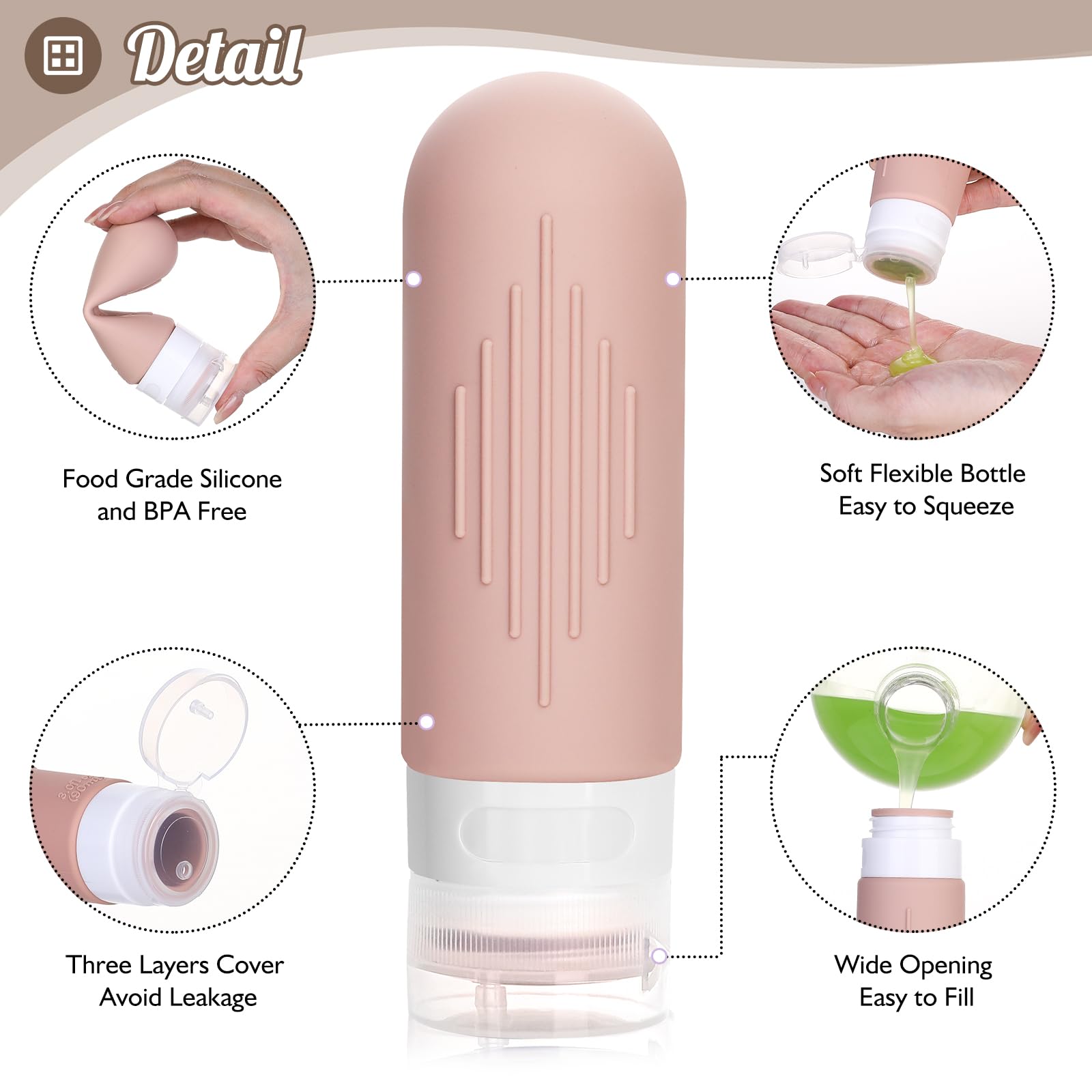 16-Piece Leak-Proof Silicone Travel Bottles Set - TSA Approved Toiletry Containers for Shampoo, Lotion & Cosmetics | Portable Travel Accessories for Women & Men | Perfect for Airplane, Gym & Vacation (X-Brown)
