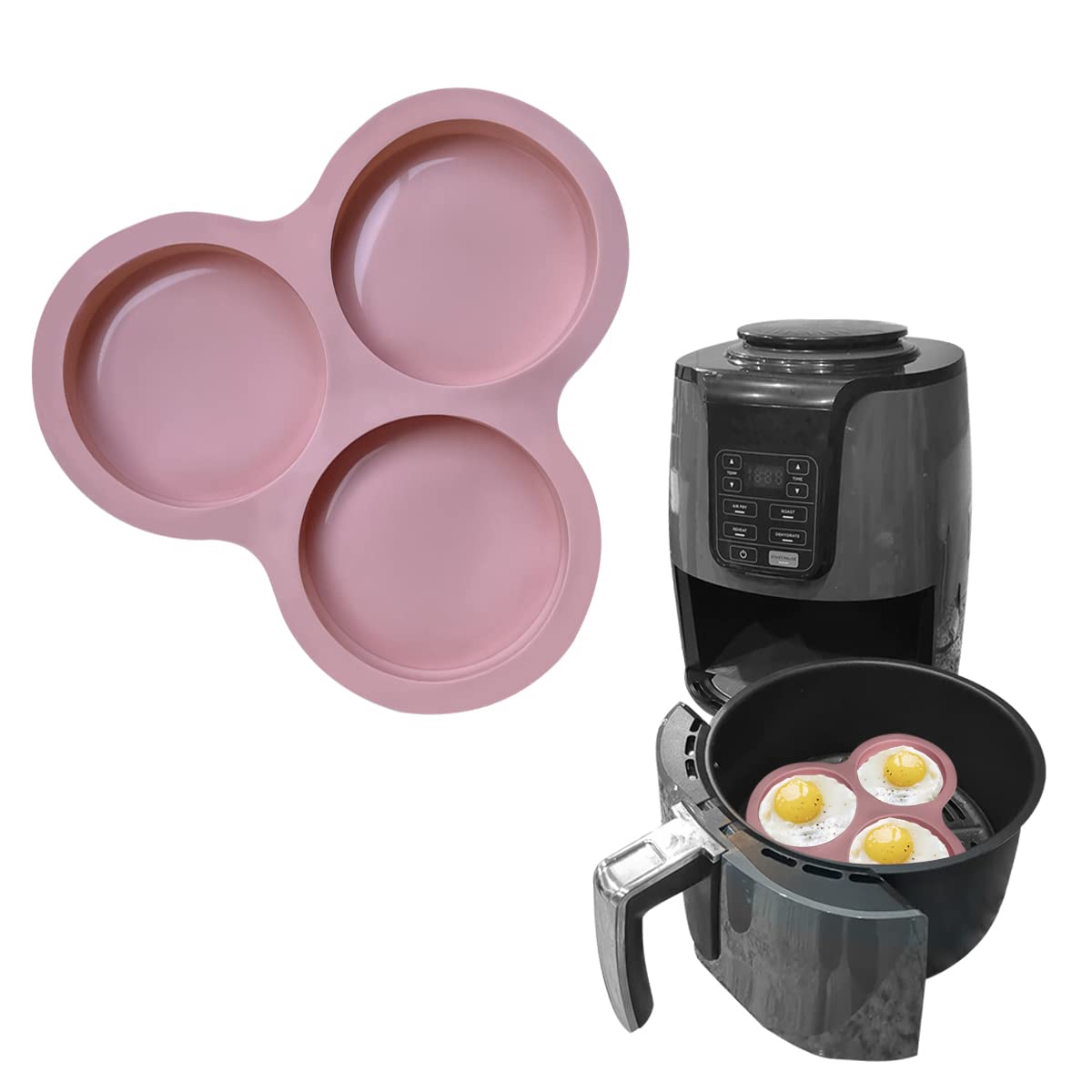 Non-Stick Reusable Egg Pan for Air Fryer - 3 Cavity Baking Mold for Eggs, Muffins & Hamburger Buns | Perfect for Breakfast Meal Prep & Air Fryer Cooking Accessories