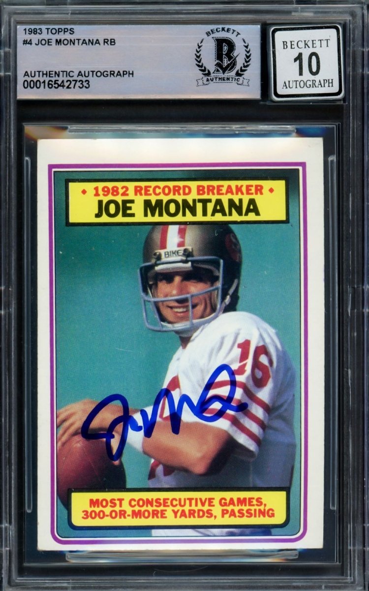Joe Montana Autographed 1983 Topps #4 San Francisco 49ers Football Trading Card - BAS Certified Auto 10 - Perfect for NFL Memorabilia Collections and Sports Fan Gifts