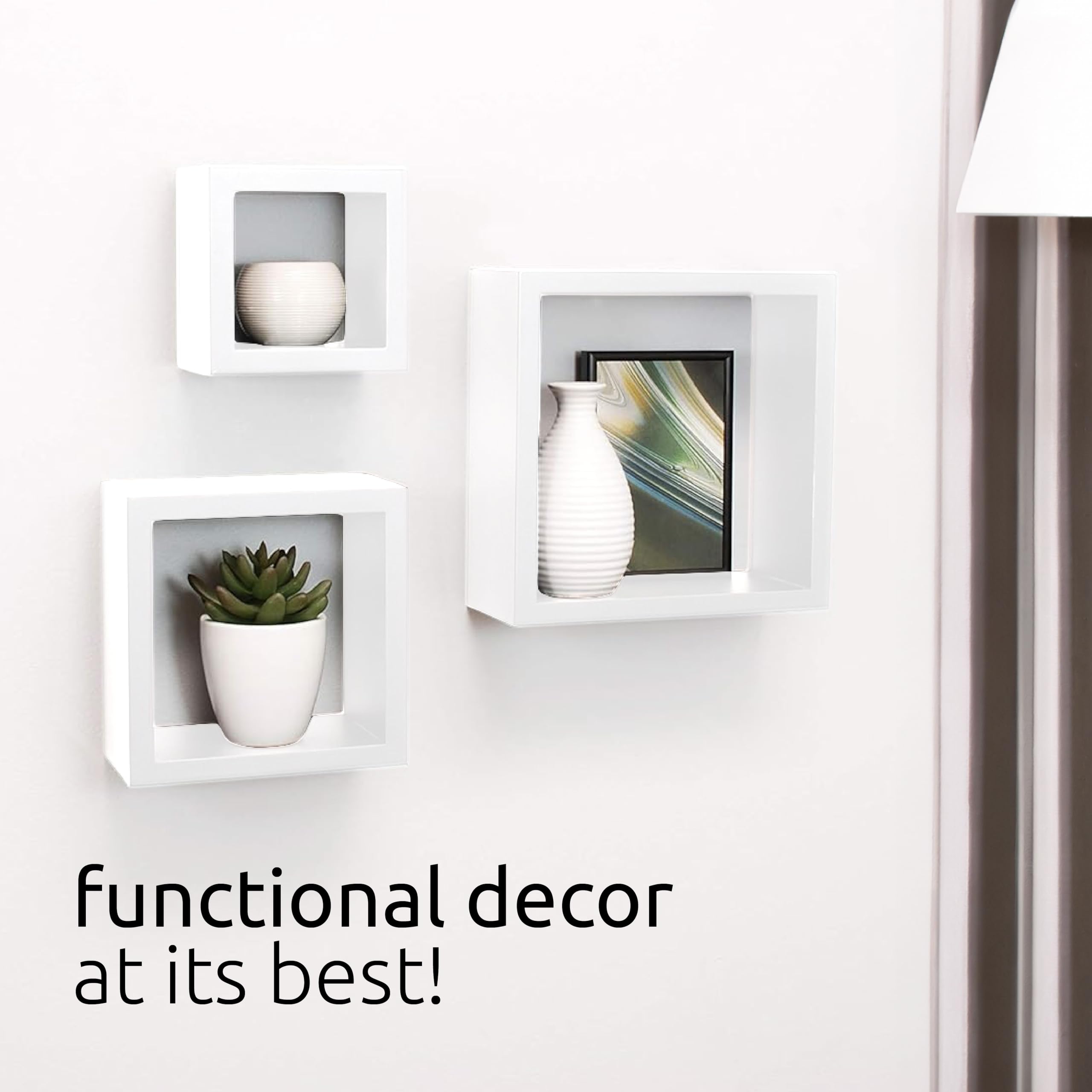 Kiera Grace Floating Wall Shelves - Modern Square Shelves Set of 3 (5