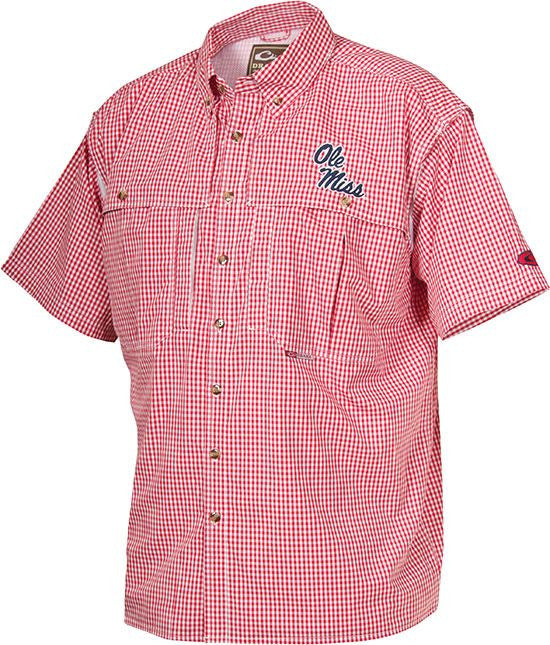 Ole Miss Plaid Wingshooter's Shirt - Short Sleeve Button Down Hunting Shirt for Men - Perfect for Outdoor Adventures, Hunting Trips & Casual Wear