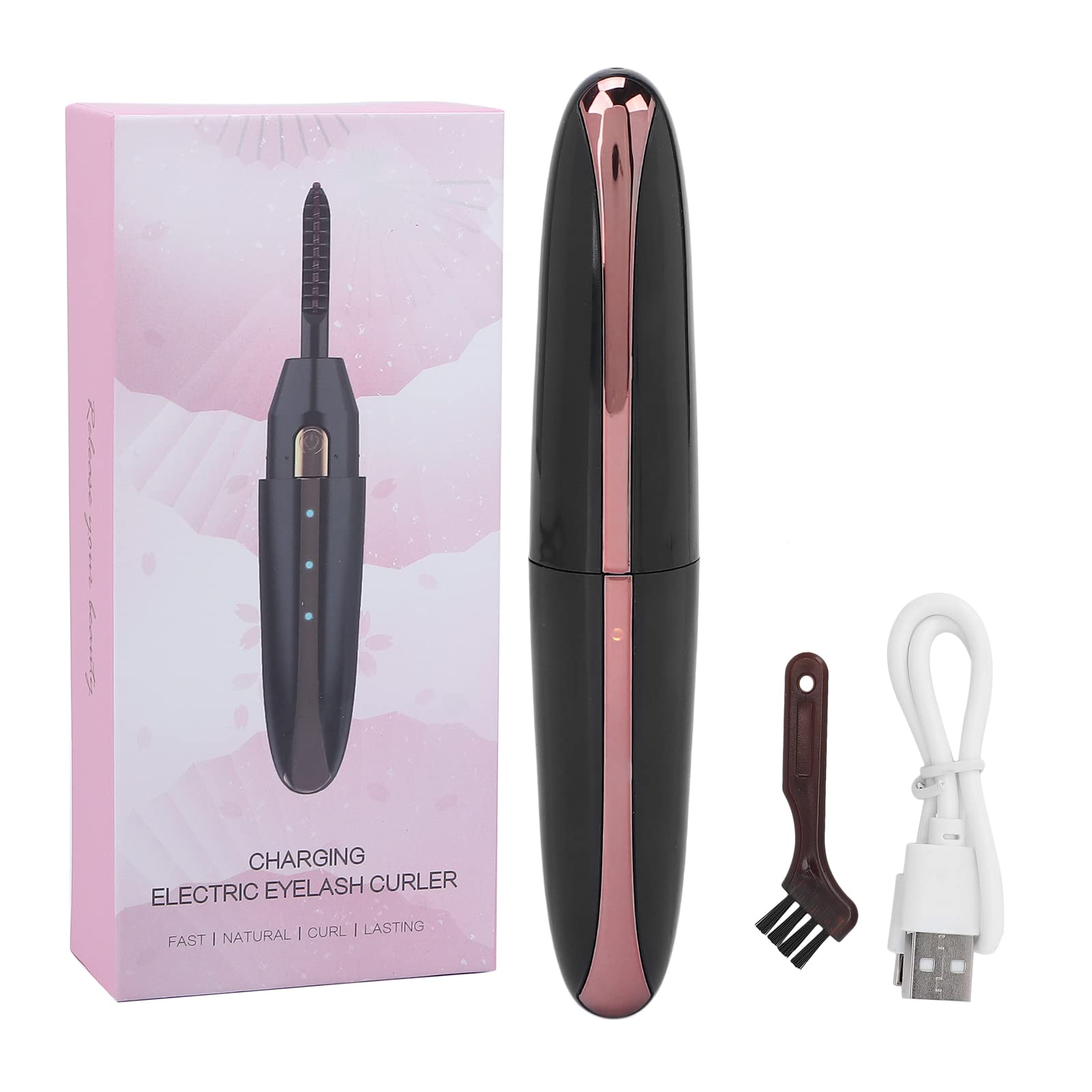 USB Rechargeable Heated Eyelash Curler - Quick Heating Electric Lash Curler with Cleaning Brush, Perfect Gift for Women & Girls (Black) | Home, Travel & Daily Makeup Essential