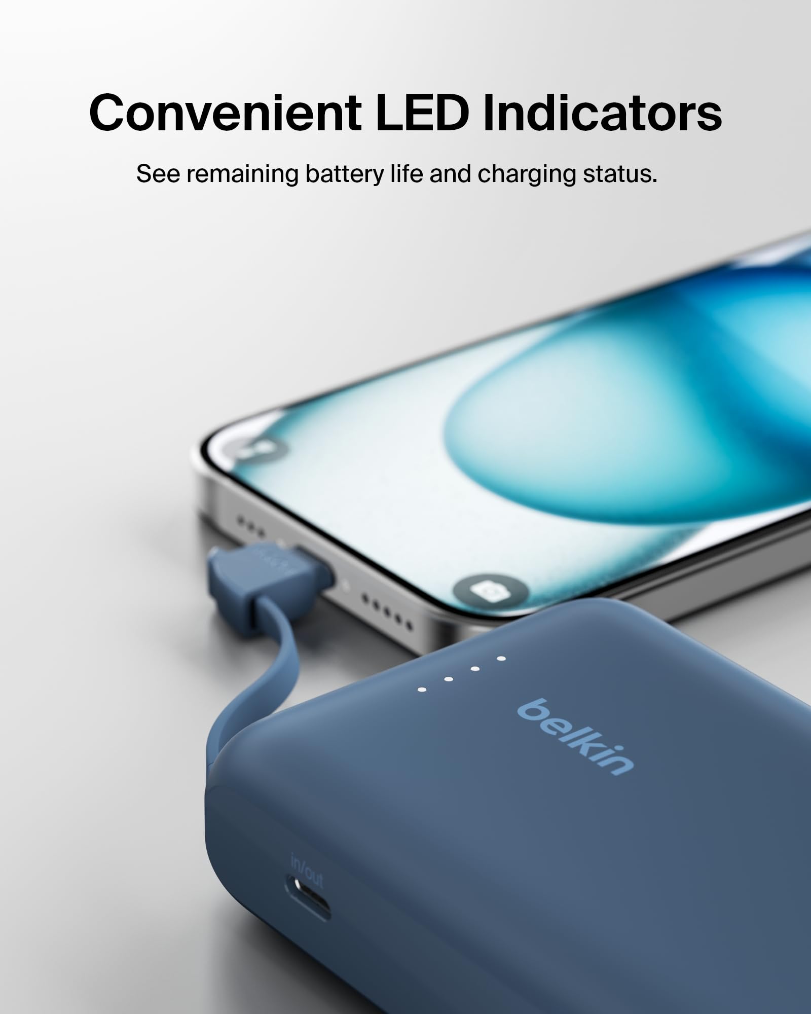 Belkin 10K PD 20W Power Bank with Built-in USB-C Cable - Fast Charging Portable Battery Pack for iPhone 16, iPad, Galaxy S25, Nintendo Switch 2 | Perfect for Travel, Camping & Emergency Power Backup - Blue