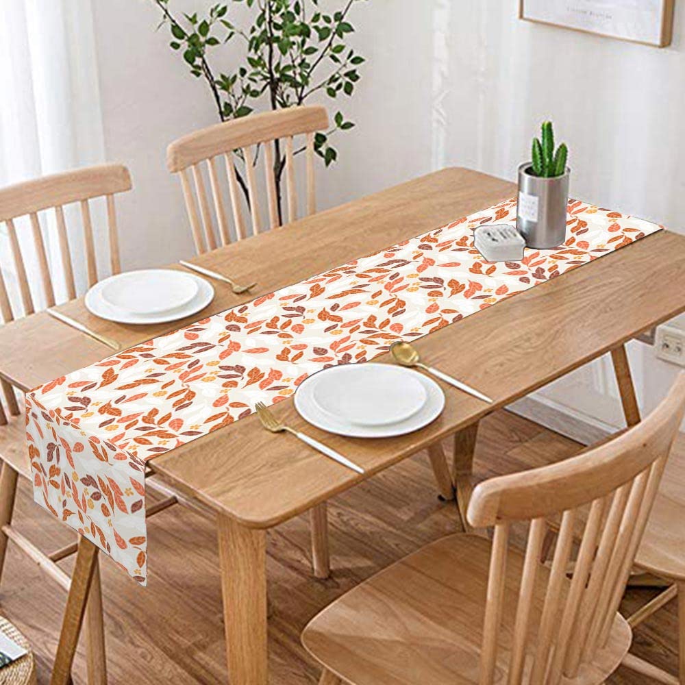 Vintage Orange Fall Table Runner with Leaf Pattern - Washable Linen Placemat for Kitchen & Dining Table Decor | Perfect for Thanksgiving, Autumn Parties & Seasonal Home Decor