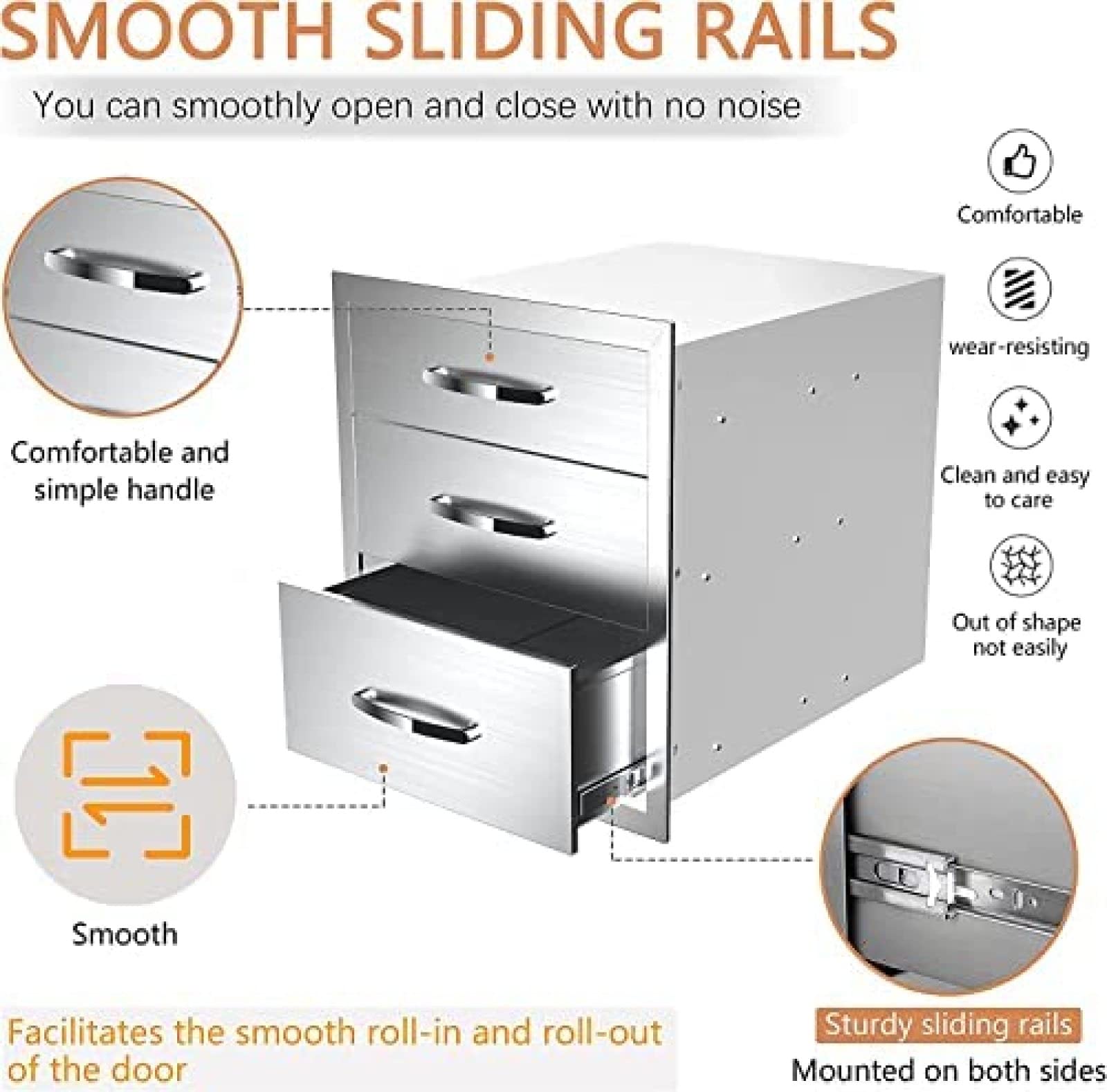 Stainless Steel Outdoor Kitchen Drawers - Flush Mount BBQ Island Drawers with Embedded Handle (16