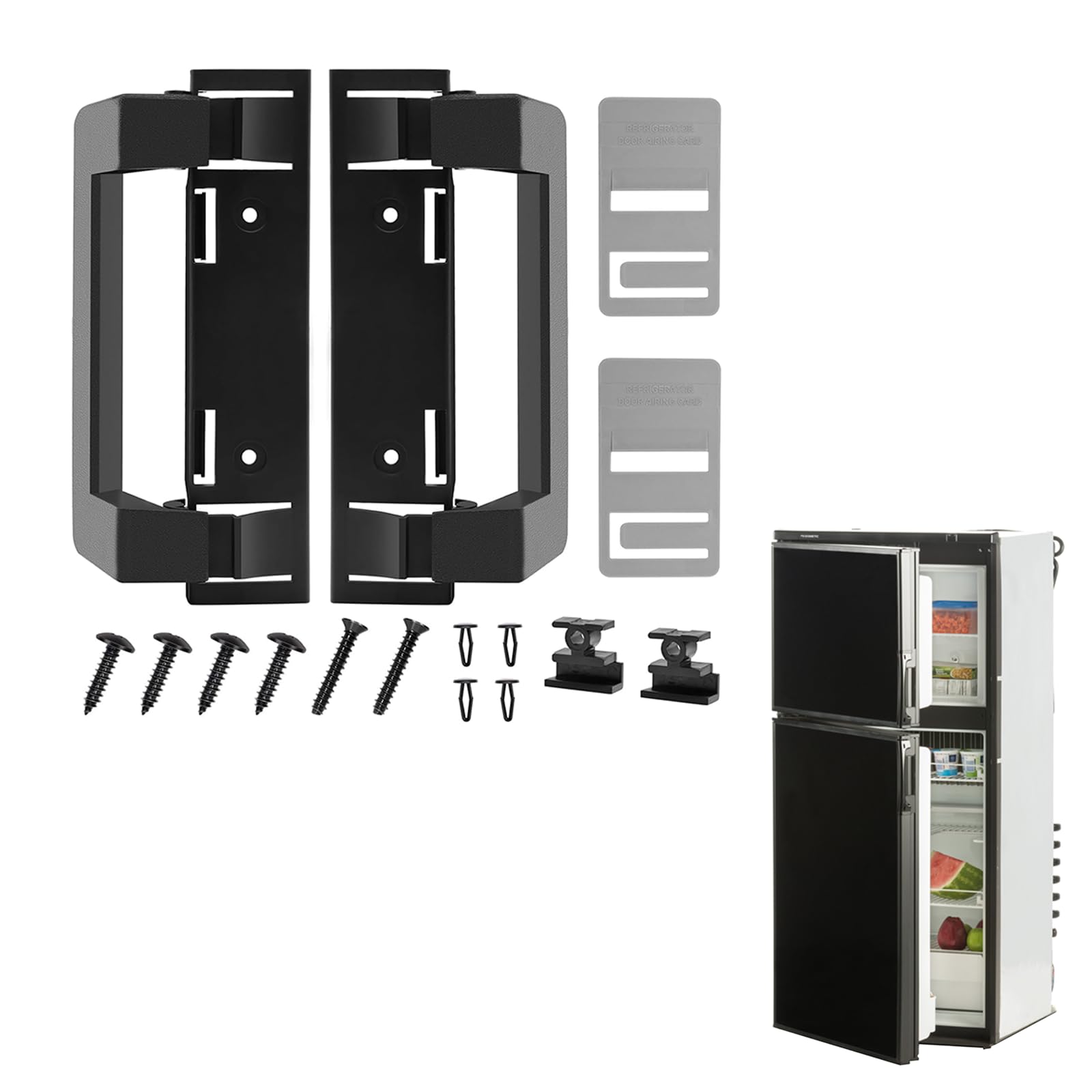 Replacement RV Refrigerator Door Handle for Dometic DM2672 DM2682 DM2872 DM2882 - 2 Pack Black Camper Fridge Handle Holder with Airing Cards | Perfect for RV, Travel Trailer & Motorhome Refrigerator Repair