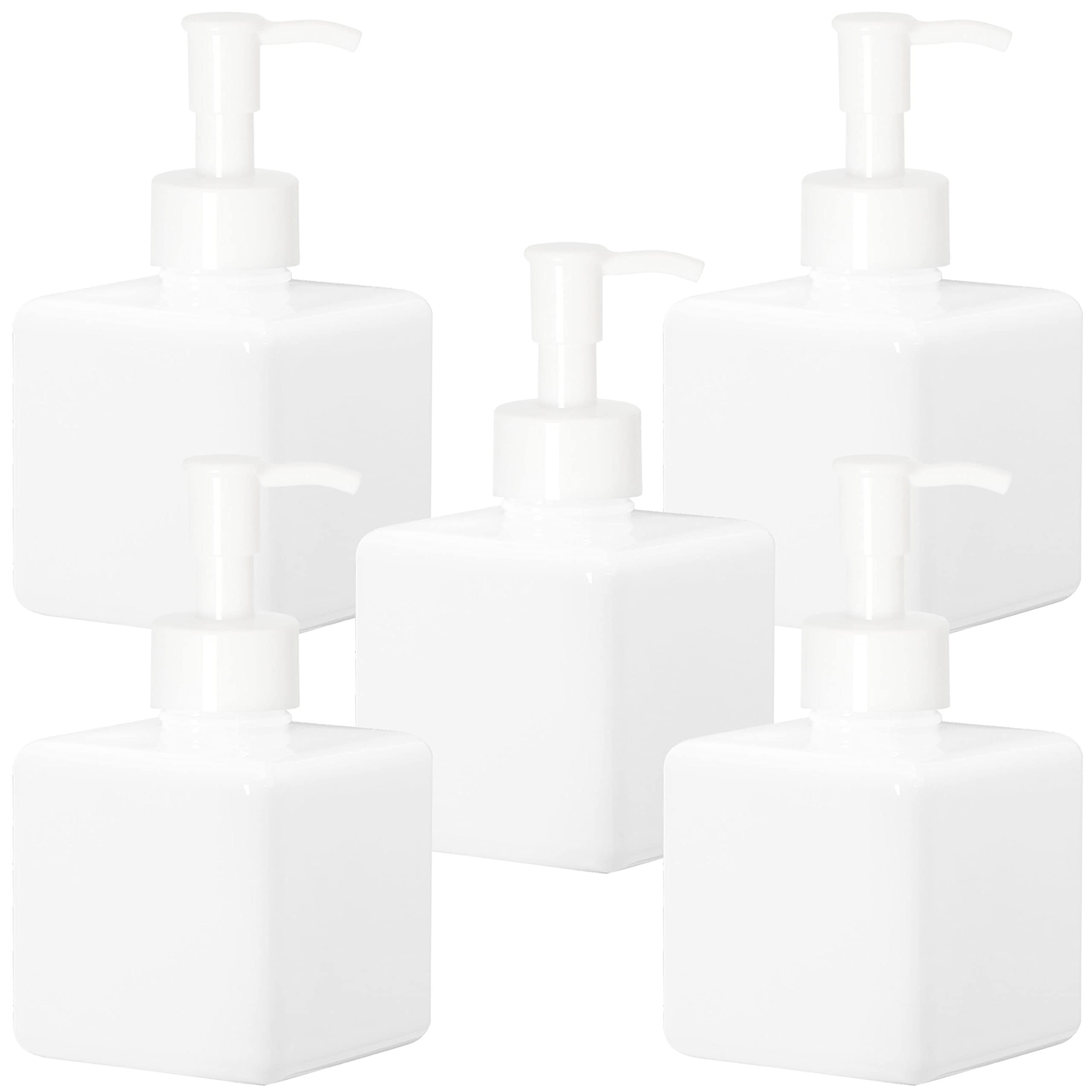 Youngever 5 Pack 8oz White Plastic Pump Bottles with Travel Lock - Refillable Cosmetic Containers for Lotion, Shampoo, Soap | Travel, Home & Salon Use