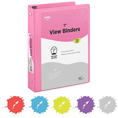 1 Inch 3 Ring Binder with Clear View Cover - Pink 1