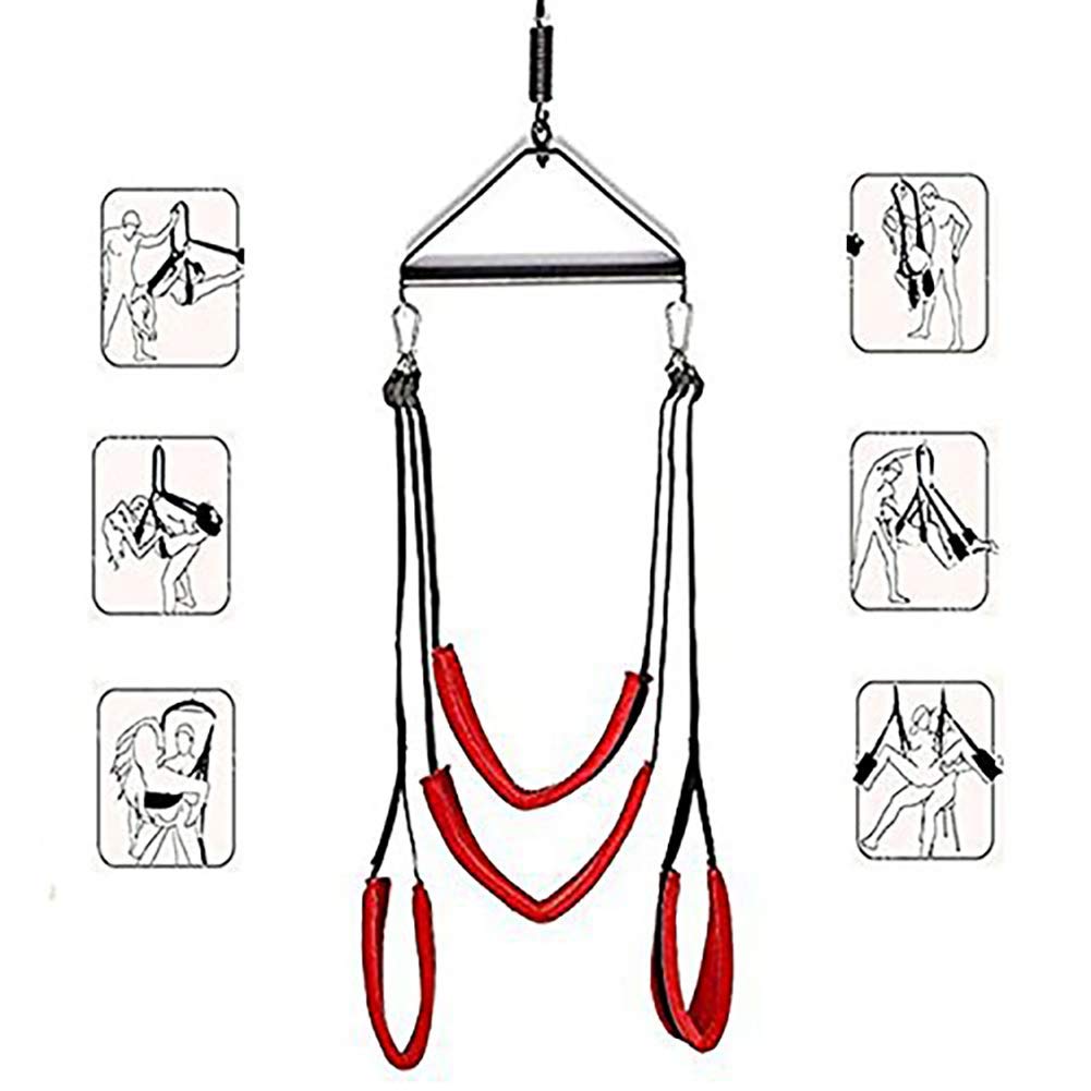 Premium BDSM Sex Swing for Couples - Heavy Duty Steel Triangle Frame, Adjustable Straps & 440lbs Capacity - Adult Bondage Restraint Toy for Spicy Bedroom Play (Red) - Perfect for Master/Slave Roleplay & Erotic Home Use