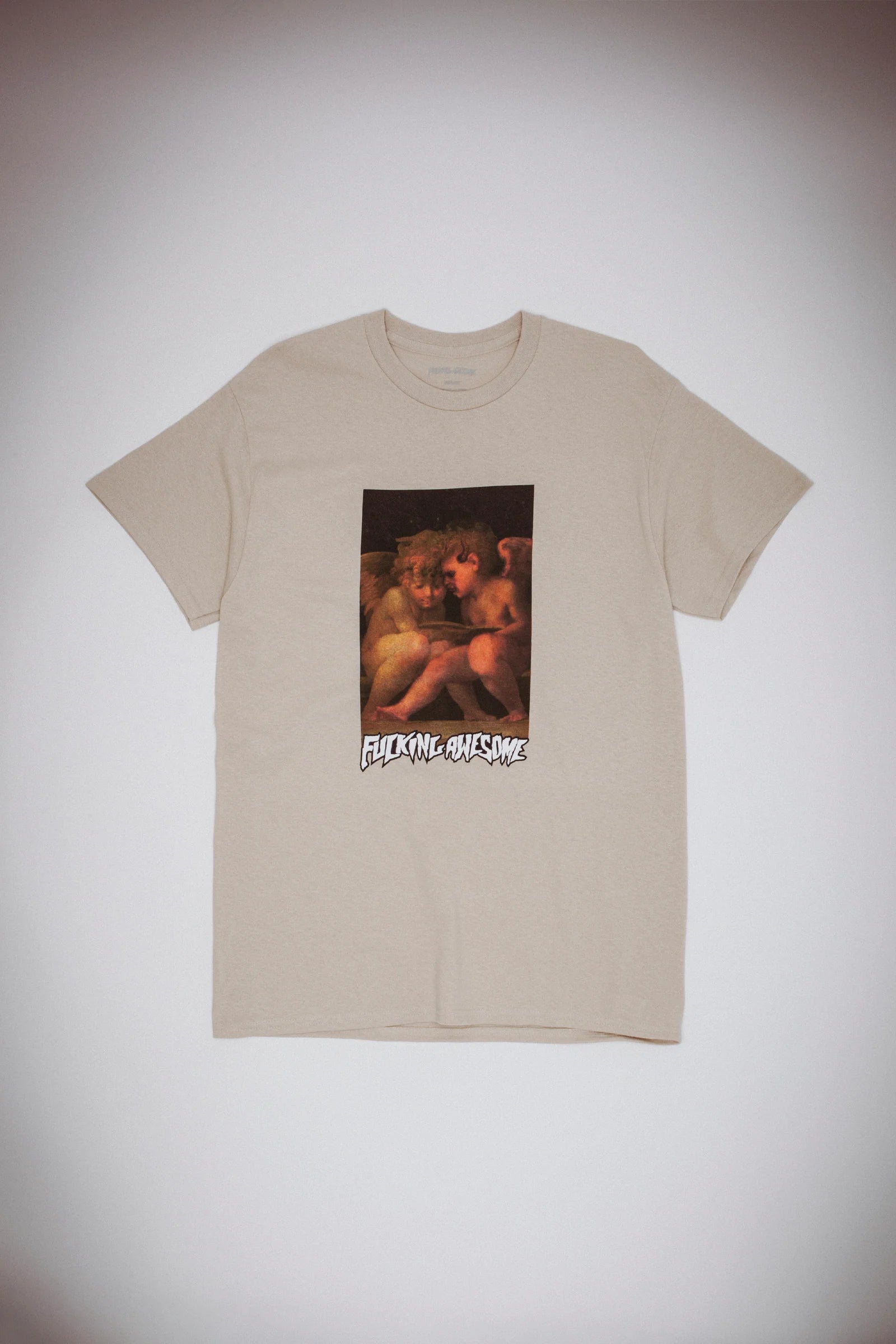 Fucking Awesome Angel With Demonic Wings Graphic T-Shirt (Sand Color) - Gothic Streetwear for Concerts & Alternative Fashion
