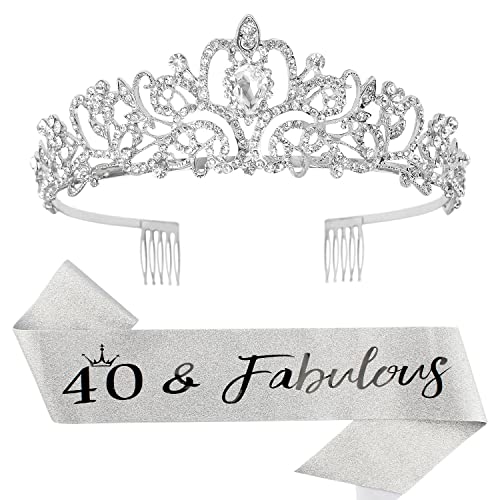 40th Birthday Decorations for Women - Silver '40 & Fabulous' Sash & Tiara Set | Perfect 40th Birthday Gifts, Party Crown & Accessories | Great for Milestone Celebrations, Bachelorette Parties & Special Occasions