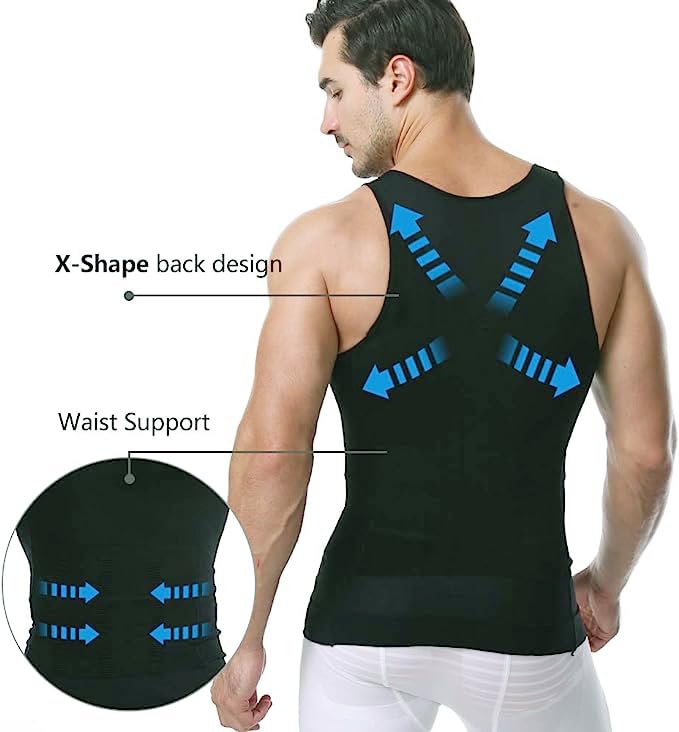 Men's Compression Shirt - Workout Vest for Tummy Control & Gynecomastia - Moisture Wicking Performance Undershirt for Gym, Running & Sports Activities