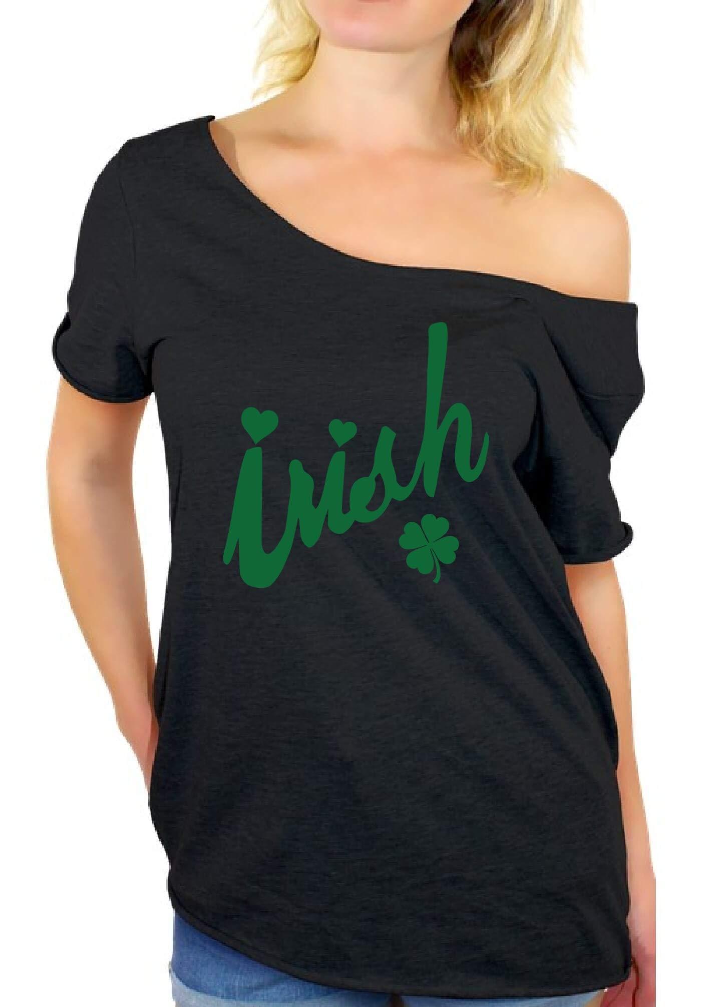 Stylish Women's Irish White Off Shoulder T-Shirt & Bookmark Set - Perfect for St. Patrick's Day, Irish Festivals & Casual Outfits