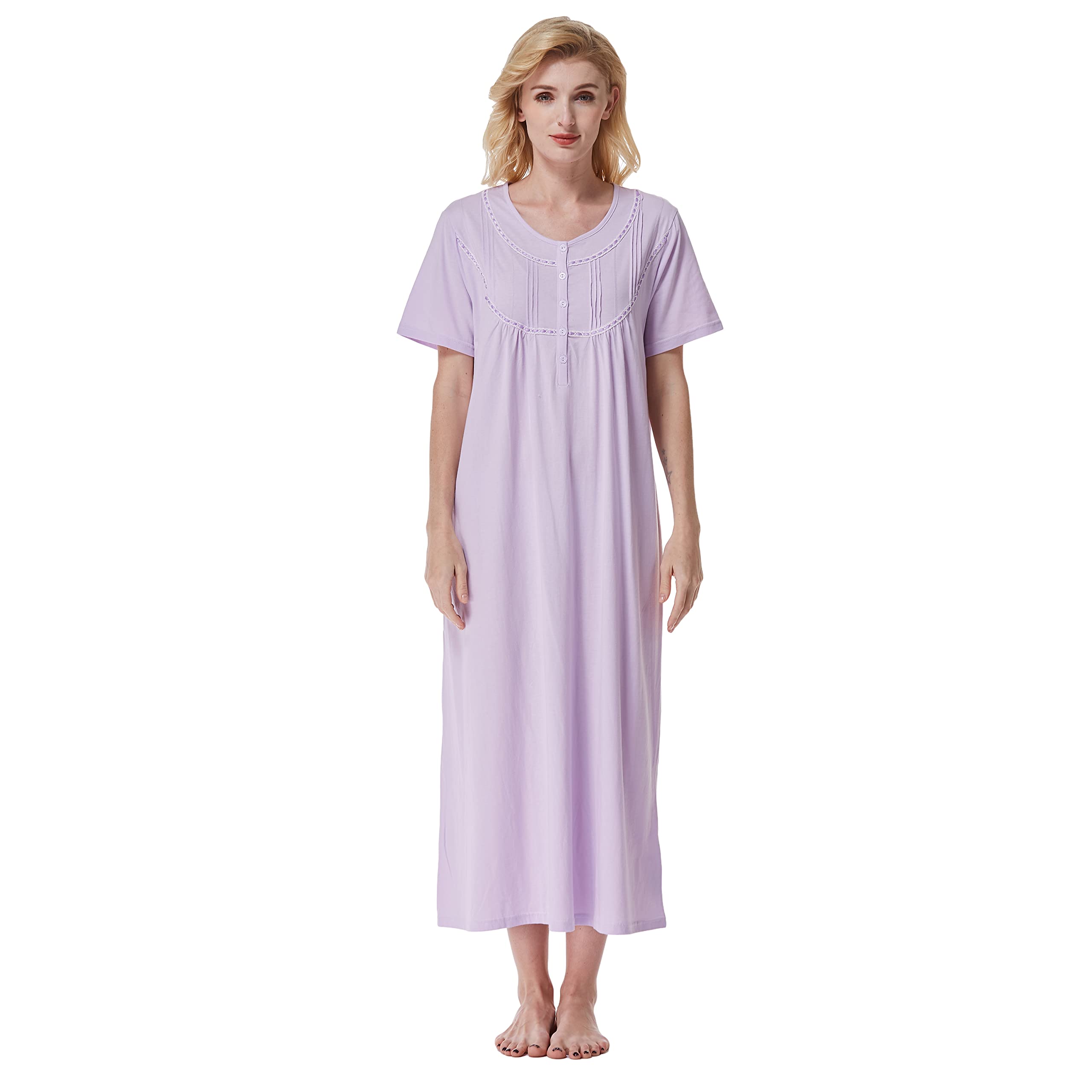 Keyocean Women's Soft 100% Cotton Lightweight Short Sleeve Nightgown - Comfortable Sleepwear for Summer & Lounge Wear at Home