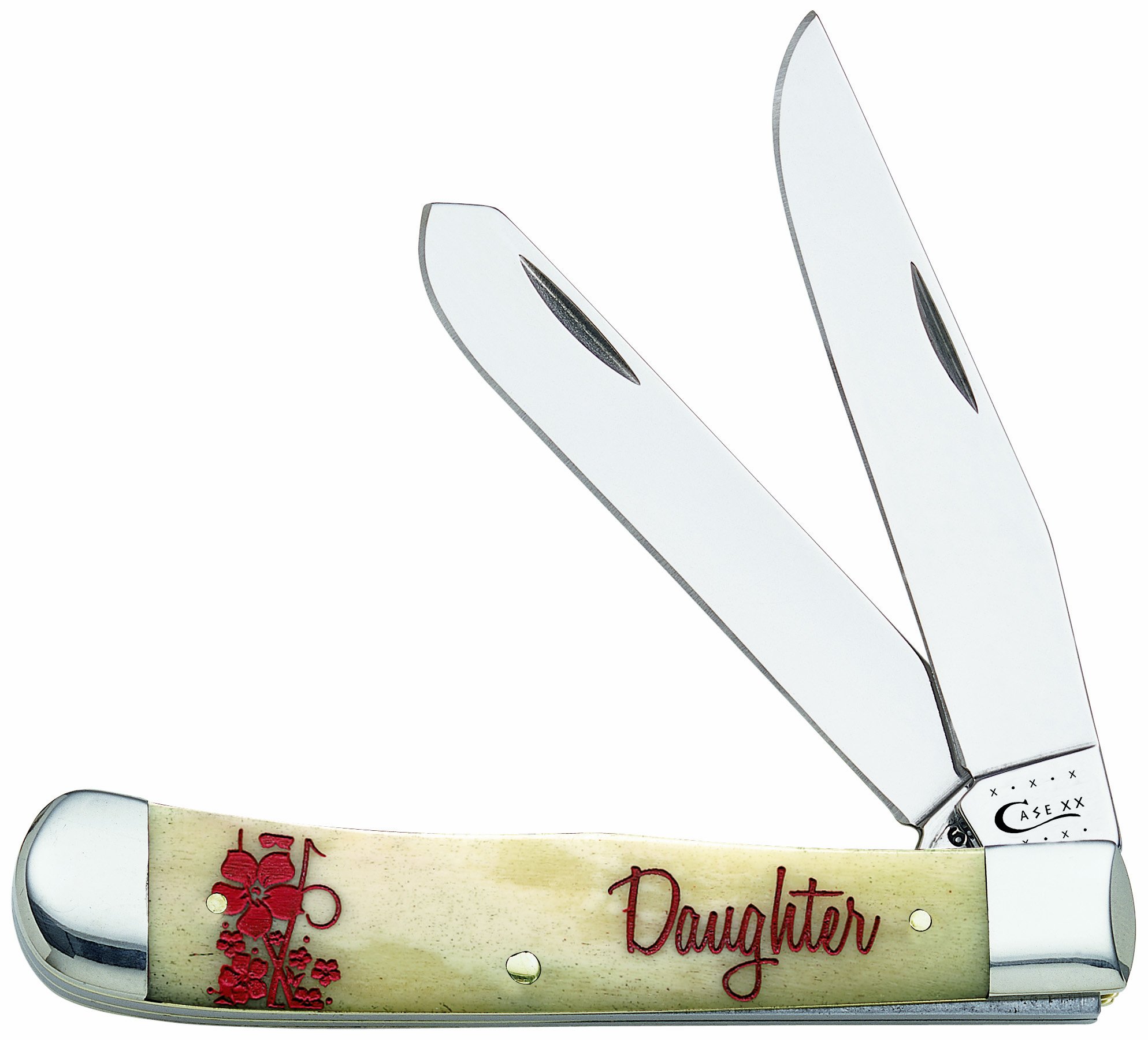 Premium WR XX Pocket Knife - Natural Smooth Bone Trapper-Daughter Design - Stainless Steel Blade (Model #7949) - 4 1/8