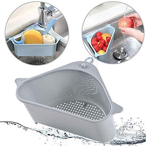 SHOPECOM Kitchen Sink Corner Strainer Basket - Removable Drainer & Storage Rack with Suction Cups | Perfect for Organizing Sponges, Soap, and Cleaning Tools in Small Kitchen Spaces
