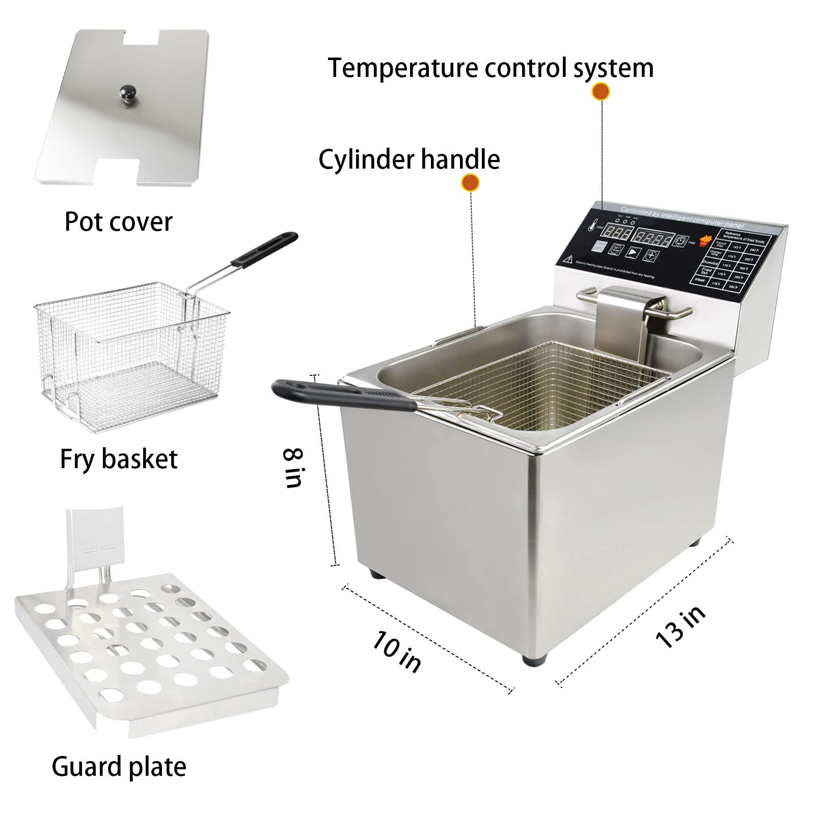 8L Electric Deep Fryer with Basket & Lid - 1800W Commercial Deep Fryer with Smart Temperature Control - Perfect for Home Kitchen & Restaurant Use - 110V for Crispy Fried Chicken, French Fries & More