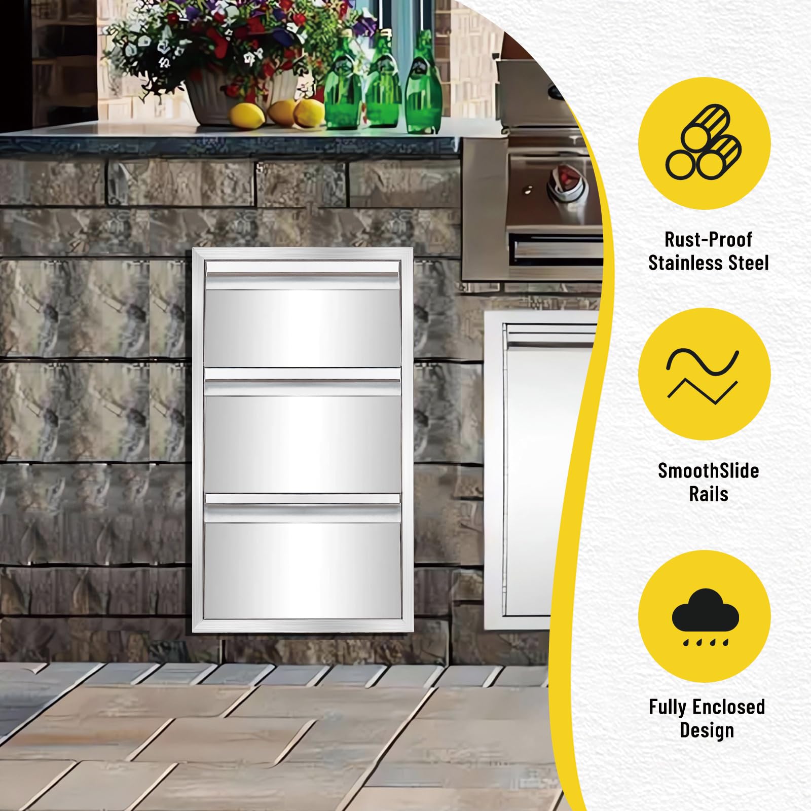 Stainless Steel Triple Drawer Outdoor Kitchen Cabinet - 16