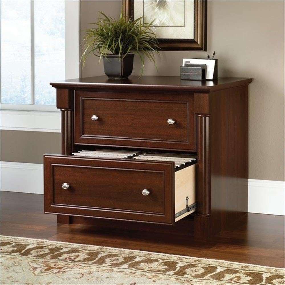 Home Square 2-Piece Office Set with Computer Desk & File Cabinet in Cherry Finish - Perfect for Home Office, Study Room or Small Workspace