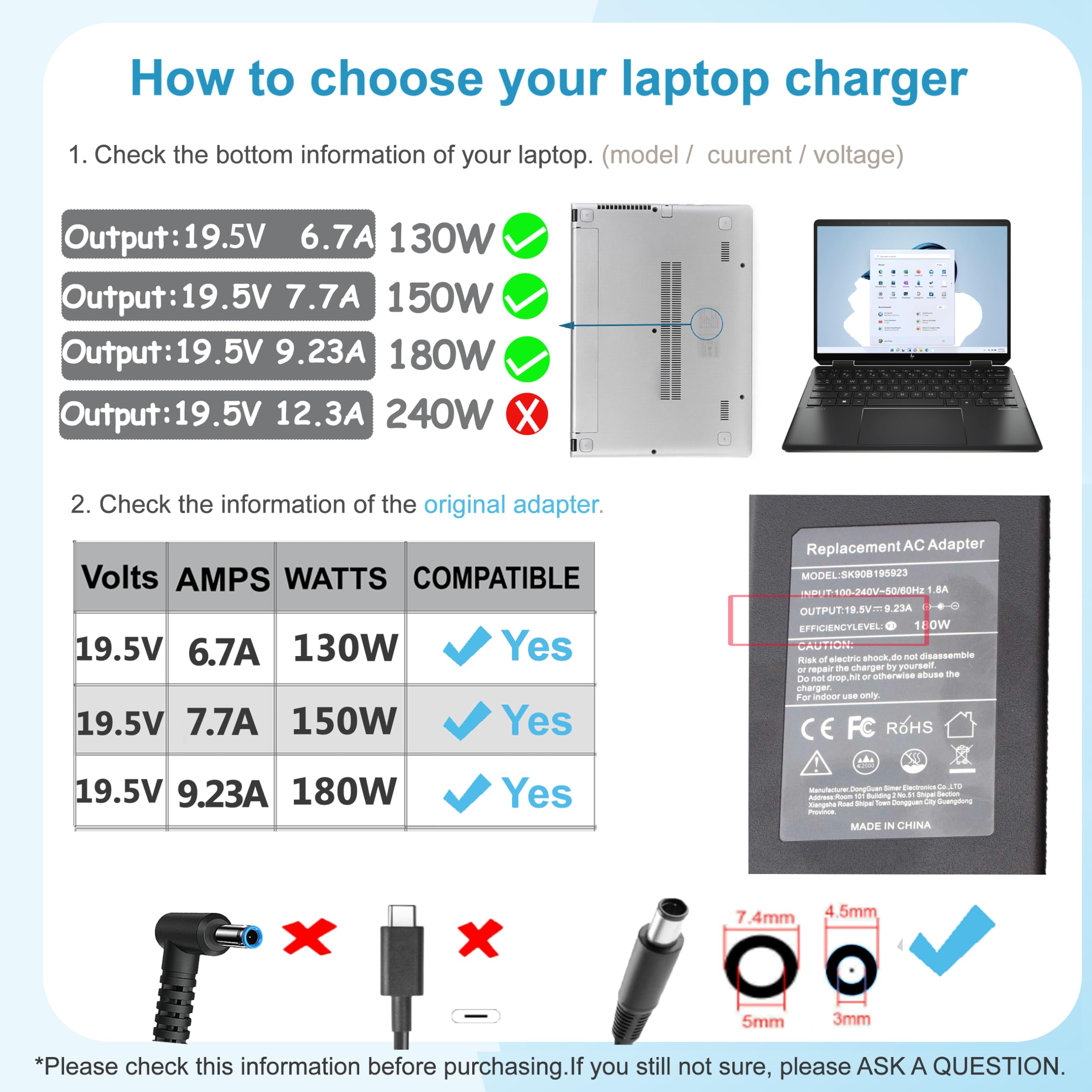 180W Laptop Charger for Dell Docking Station - Compatible with Dell D6000/D6000S/WD19TB/K17A/WD15 & Precision 7680/7670/7770/7780/Alienware 13/15/17 - Power Cord Replacement for Home & Office Use