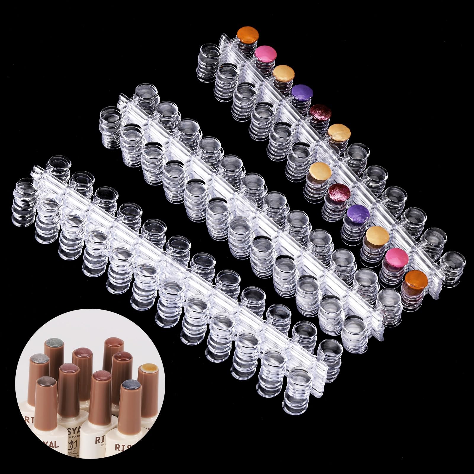 Tbestmax 720 Pcs Transparent Nail Polish Swatch Dots - Round False Nail Display Tips with Adhesive Stickers | Nail Art Color Chart for Salon Training, Practice & DIY Manicure at Home