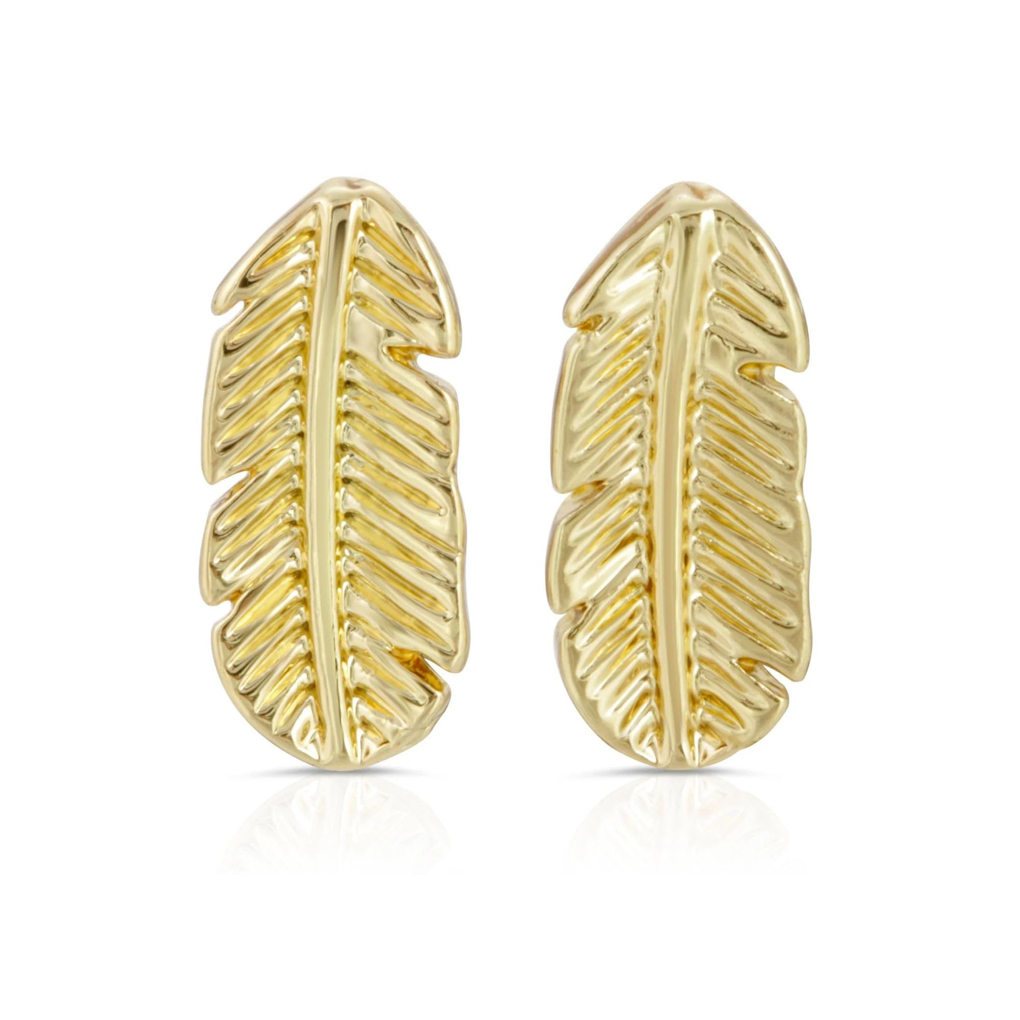14k Gold Dipped Lucky Feather Small Stud Earrings for Women & Teens | Hypoallergenic Post Earrings with Sentimental Gift Card | Perfect for Everyday Wear, Birthdays & Special Occasions